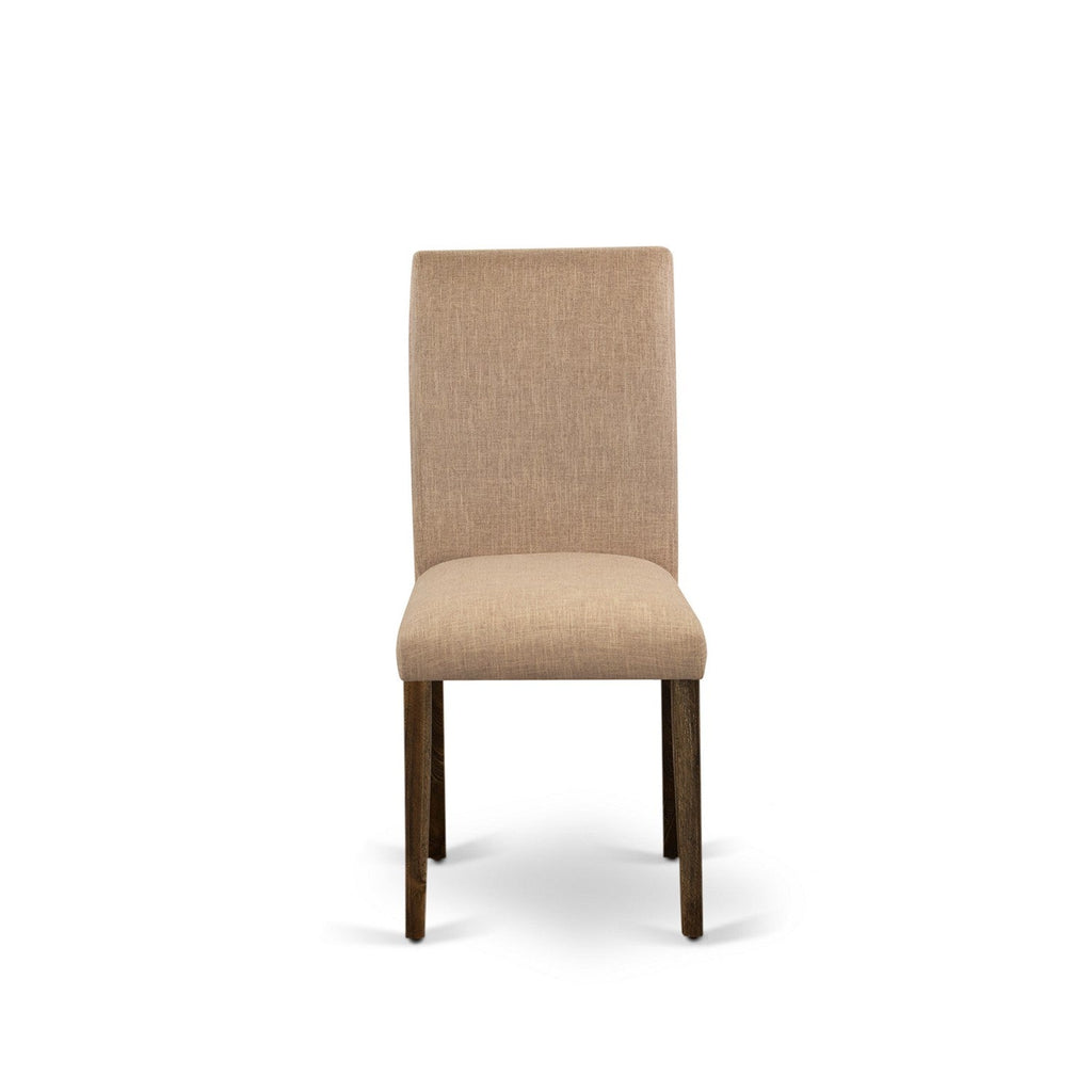 East West Furniture LAAB9-77-47 9 Piece Modern Dining Table Set Includes a Rectangle Wooden Table with Butterfly Leaf and 8 Light Sable Linen Fabric Parsons Chairs