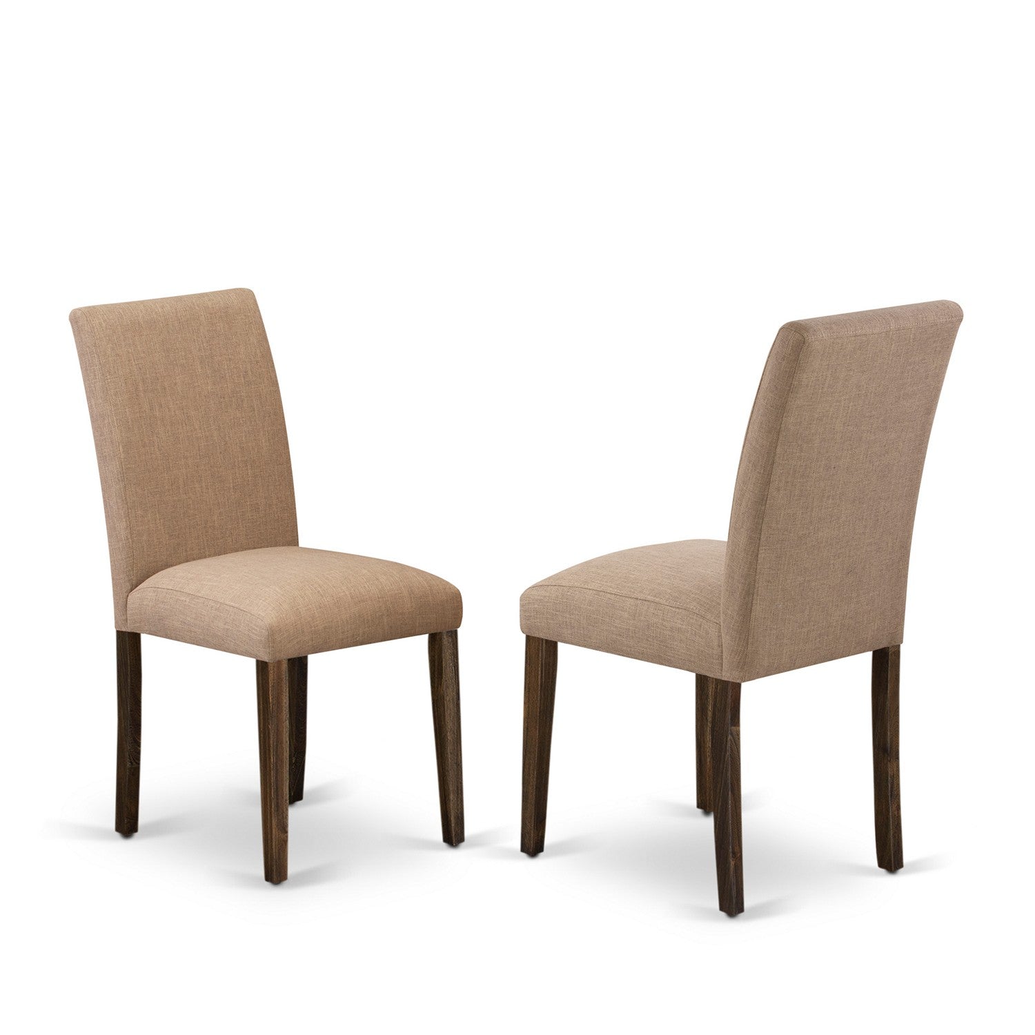 East West Furniture F3AB5-747 5 Piece Dining Set Consists of a Mid Century Dining Table and 4 Light Sable Linen Fabric Upholstered Chairs with High Back - Distressed Jacobean Finish