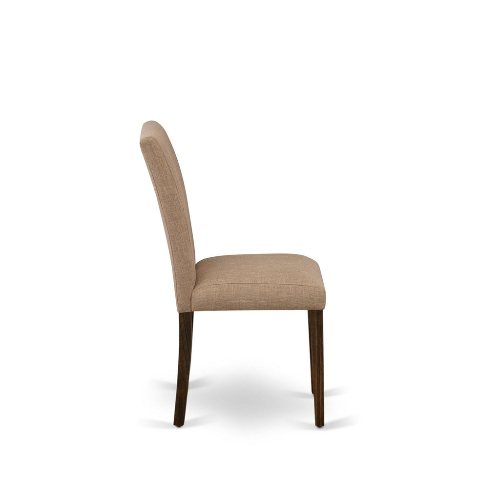 East West Furniture F2AB5-747 5 Piece Dining Room Furniture Set Includes a Round Dining Table with Pedestal and 4 Light Sable Linen Fabric Upholstered Chairs