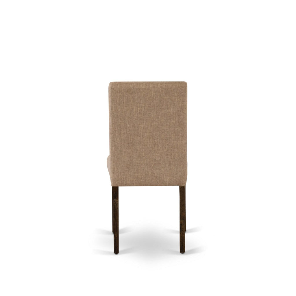 East West Furniture F2AB5-747 5 Piece Dining Room Furniture Set Includes a Round Dining Table with Pedestal and 4 Light Sable Linen Fabric Upholstered Chairs