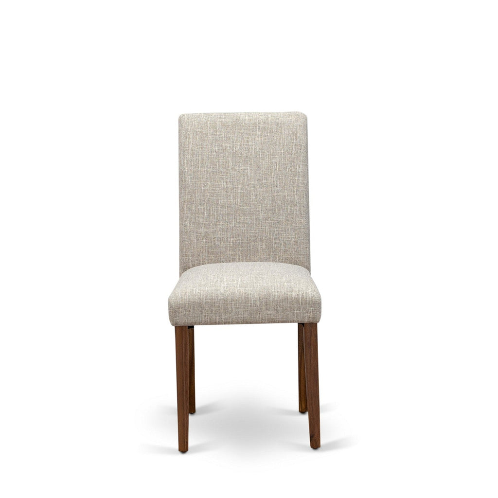 East West Furniture F3AB7-N35 7 Piece Dining Room Furniture Set Consist of a Round Dining Table with Pedestal and 6 Doeskin Linen Fabric Upholstered Chairs