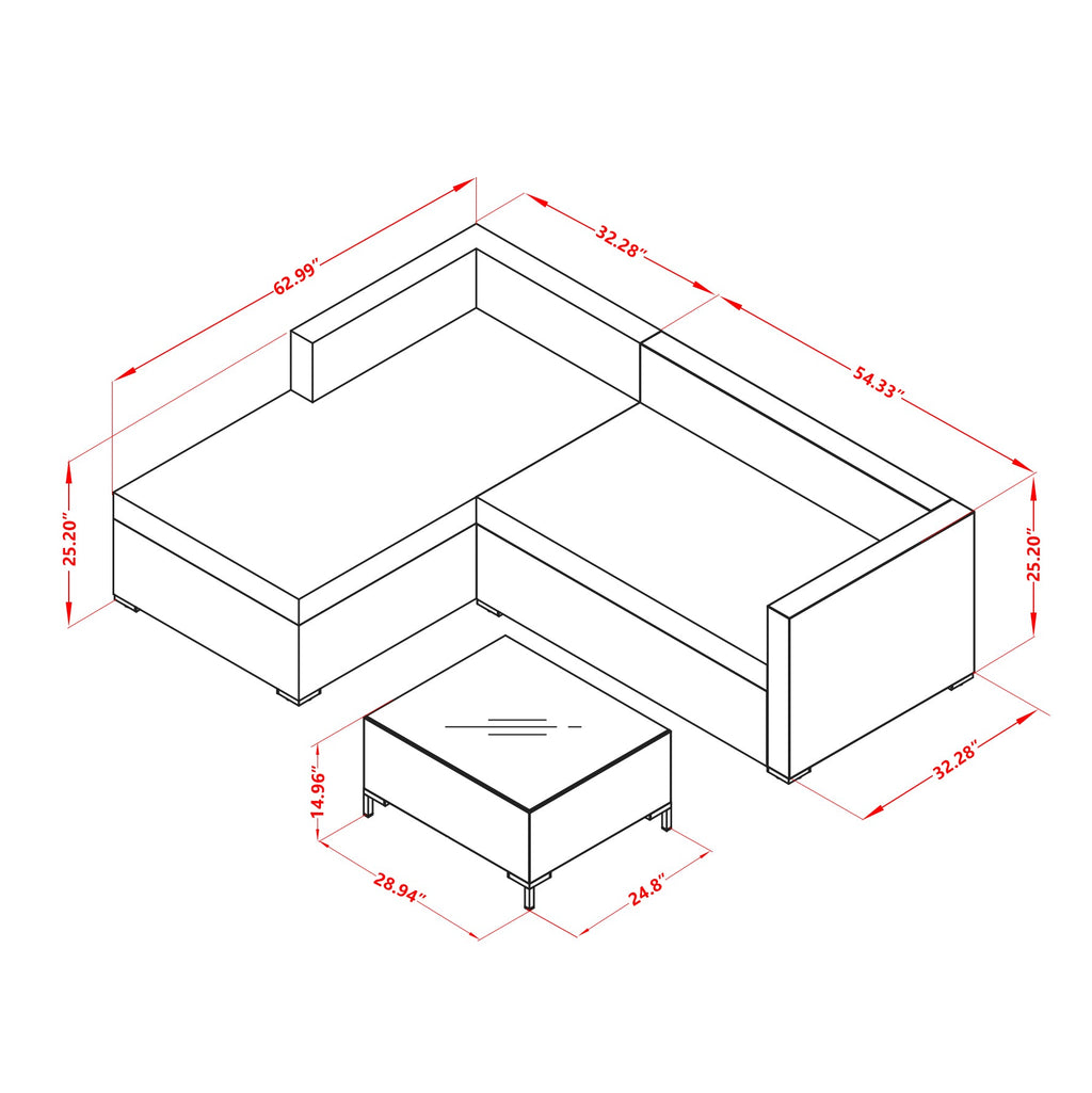 East West Furniture ACL3S03A 3 Piece Patio Furniture Set - Outdoor Sectional Sofa Set  Contains a Rectangle Glass Top Bistro Wicker Tea Table  and Linen Fabric Cushion