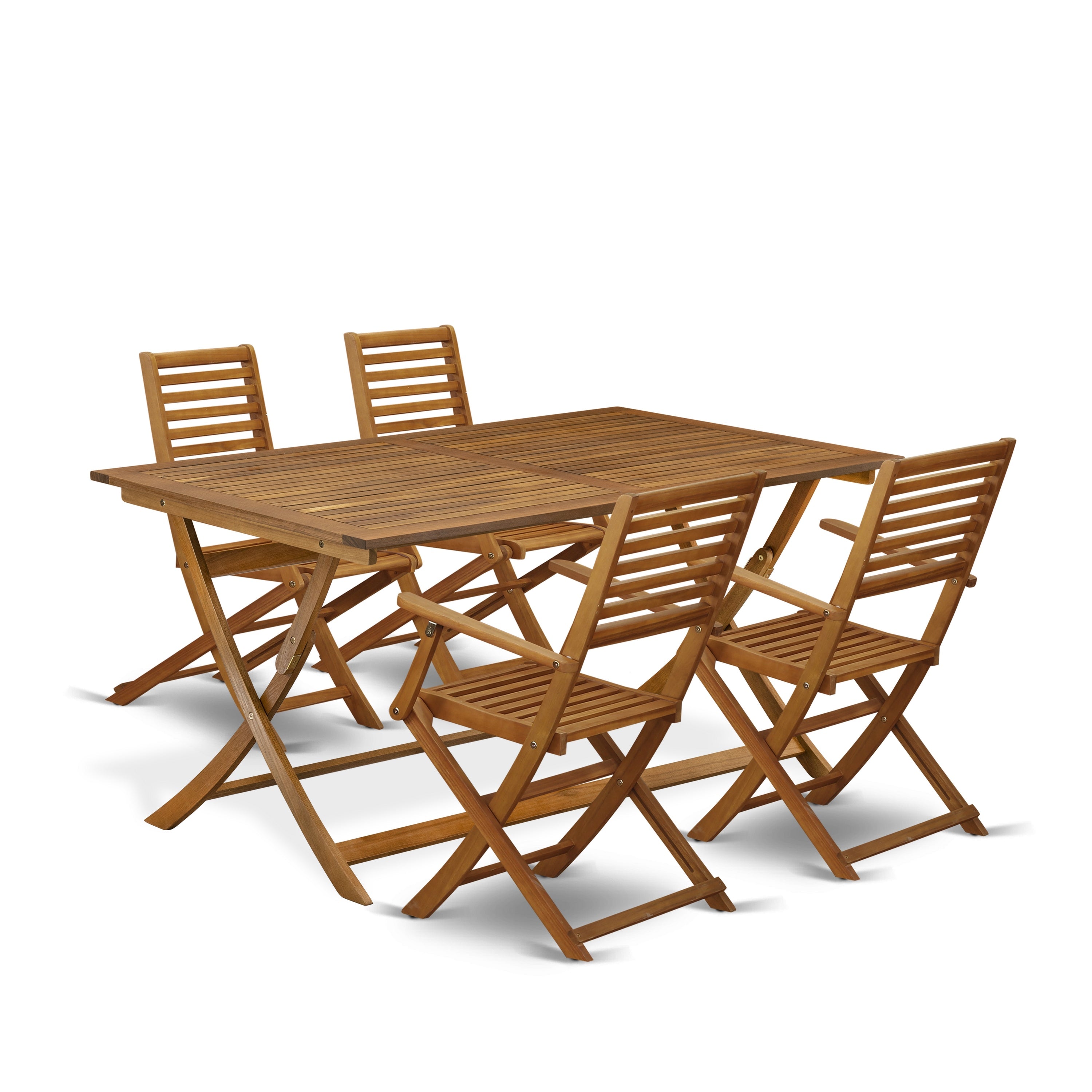 EAST WEST FURNITURE - AEBS5CANA - 5 Piece Excellent Folding Table Set- Great for The Shore, Camping, Picnics - Beautiful Wood Patio Table with 4 Lawn ArmChairs- Natural Oil Finish