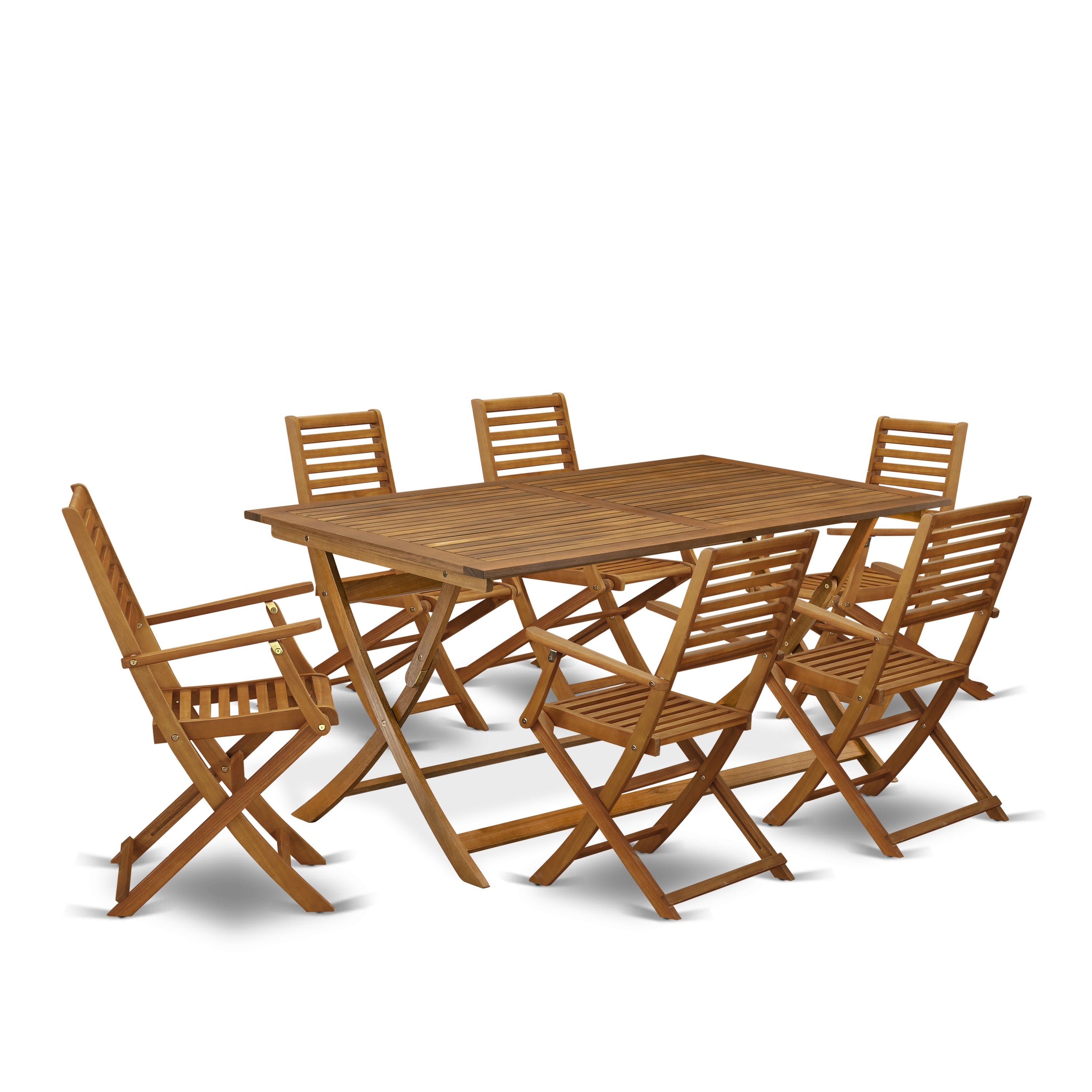 EAST WEST FURNITURE - AEBS7CANA - 7 Piece Innovative Outside Patio Set- Excellent for The Shore, Camping, Picnics - Gorgeous Outdoor Patio Table with 6 Outdoor Patio ArmChairs- Natural Oil Finish
