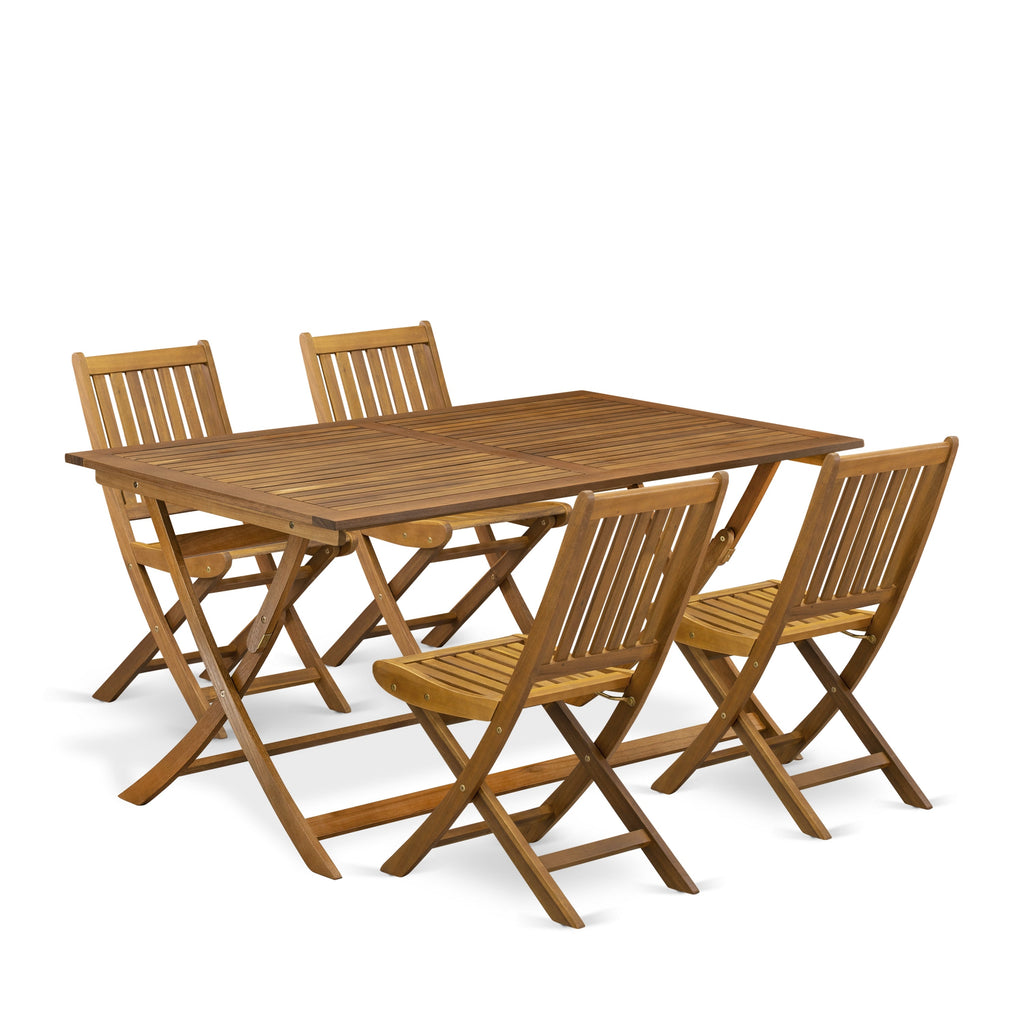 East West Furniture AEDK5CWNA 5 Piece Patio Dining Set Includes a Rectangle Outdoor Acacia Wood Table and 4 Folding Side Chairs, 36x60 Inch, Natural Oil