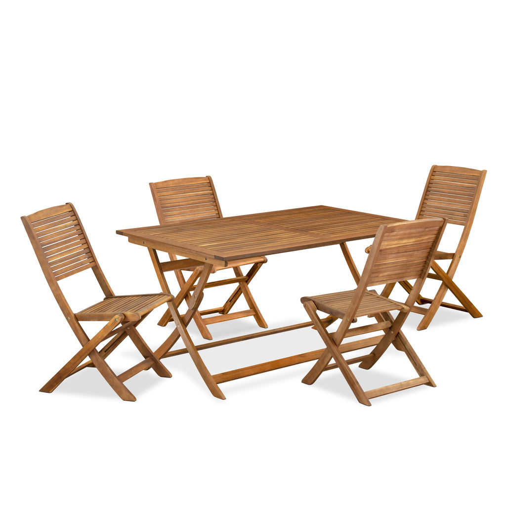 East West Furniture AEFM5CWNA 5 Piece Patio Garden Table Set Includes a Rectangle Outdoor Acacia Wood Dining Table and 4 Folding Side Chairs, 36x60 Inch, Natural Oil