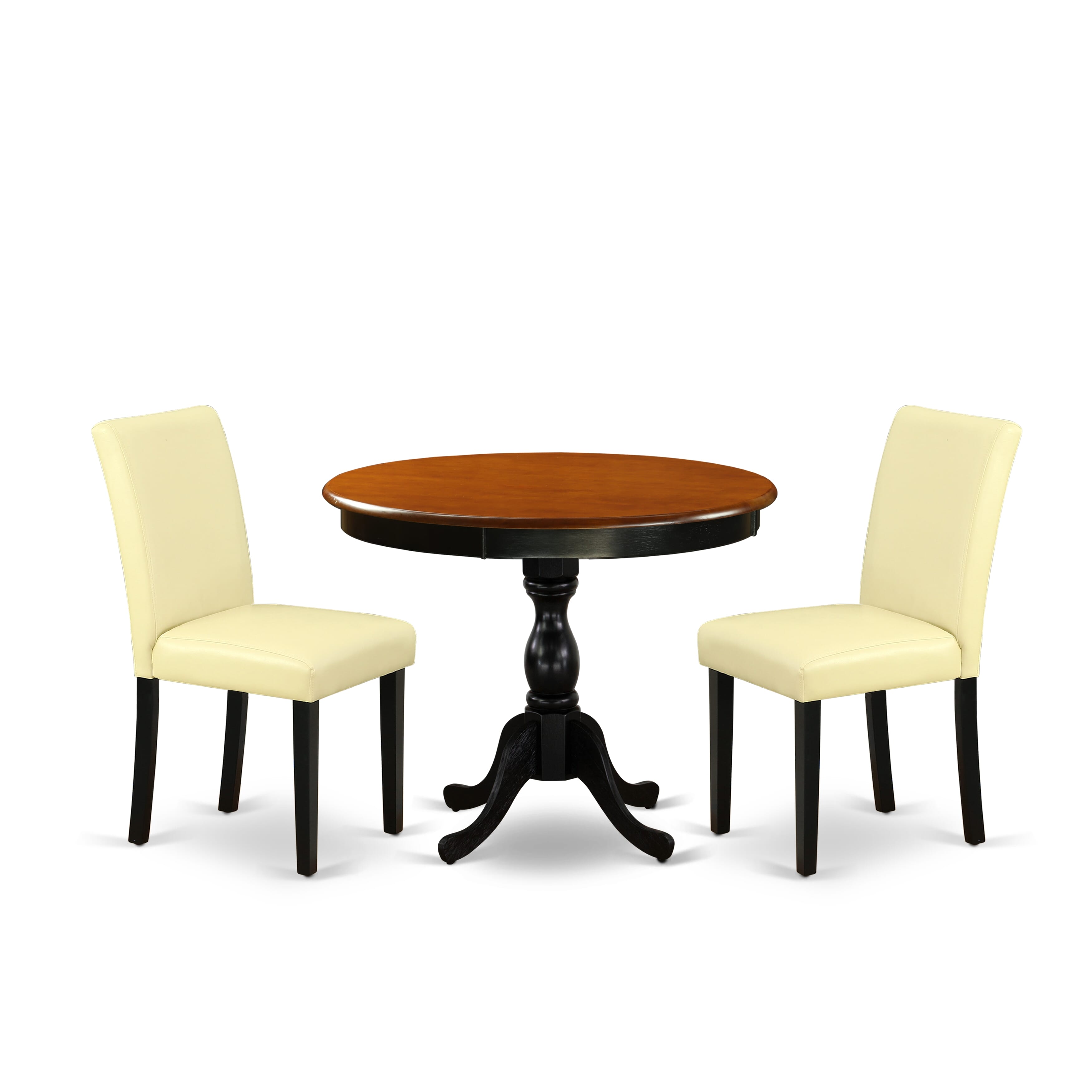 East West Furniture AMAB3-BCH-73 3-Pc Dining Room Set Consists of a Mid Century Dining Table and 2 Eggnog PU faux Leather Parsons Chairs with High Back - Black Finish