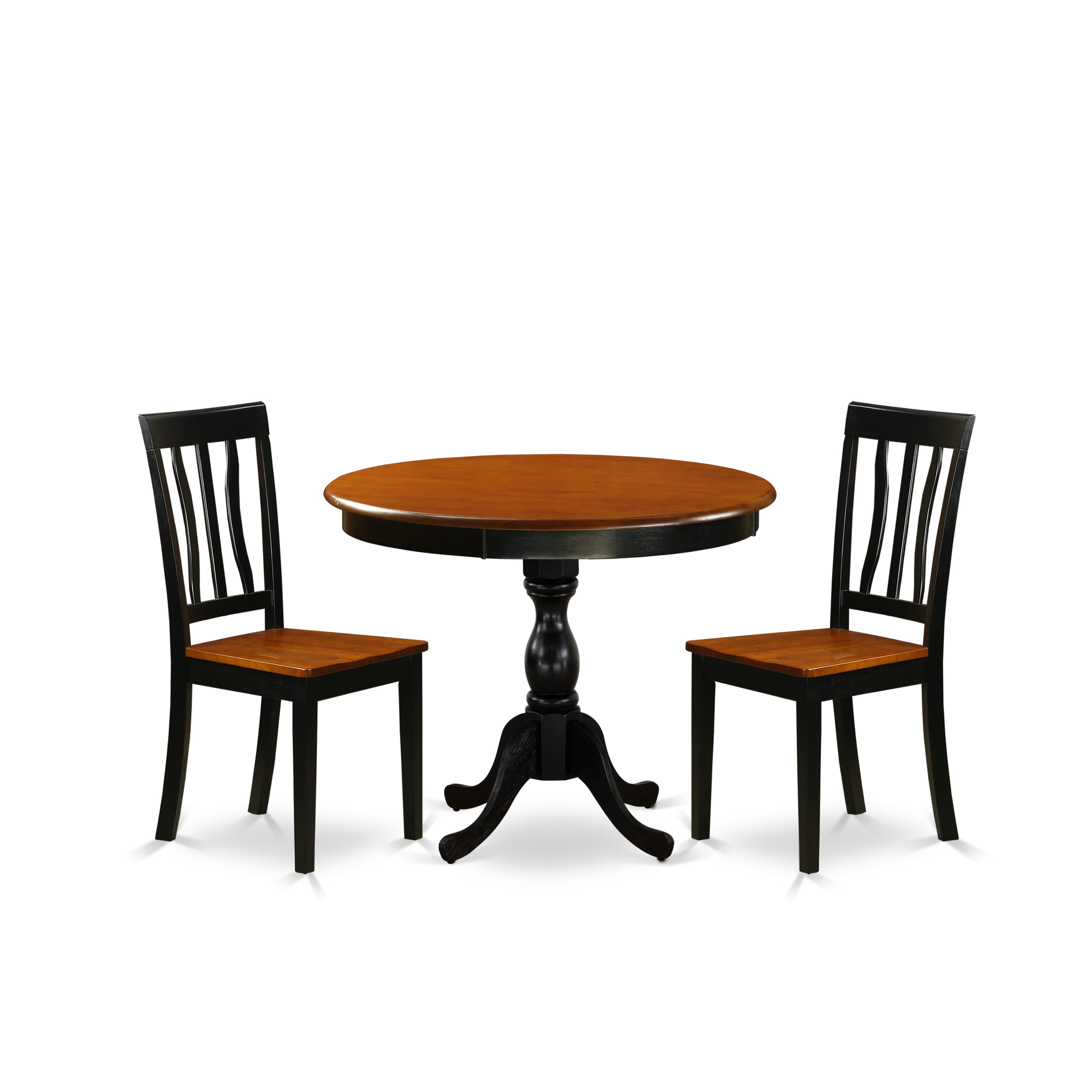 East West Furniture AMAN3-BCH-W 3-Piece Kitchen Table Set Consist of Dining Room Table and 2 Kitchen Chairs with Slatted Back - Black Finish