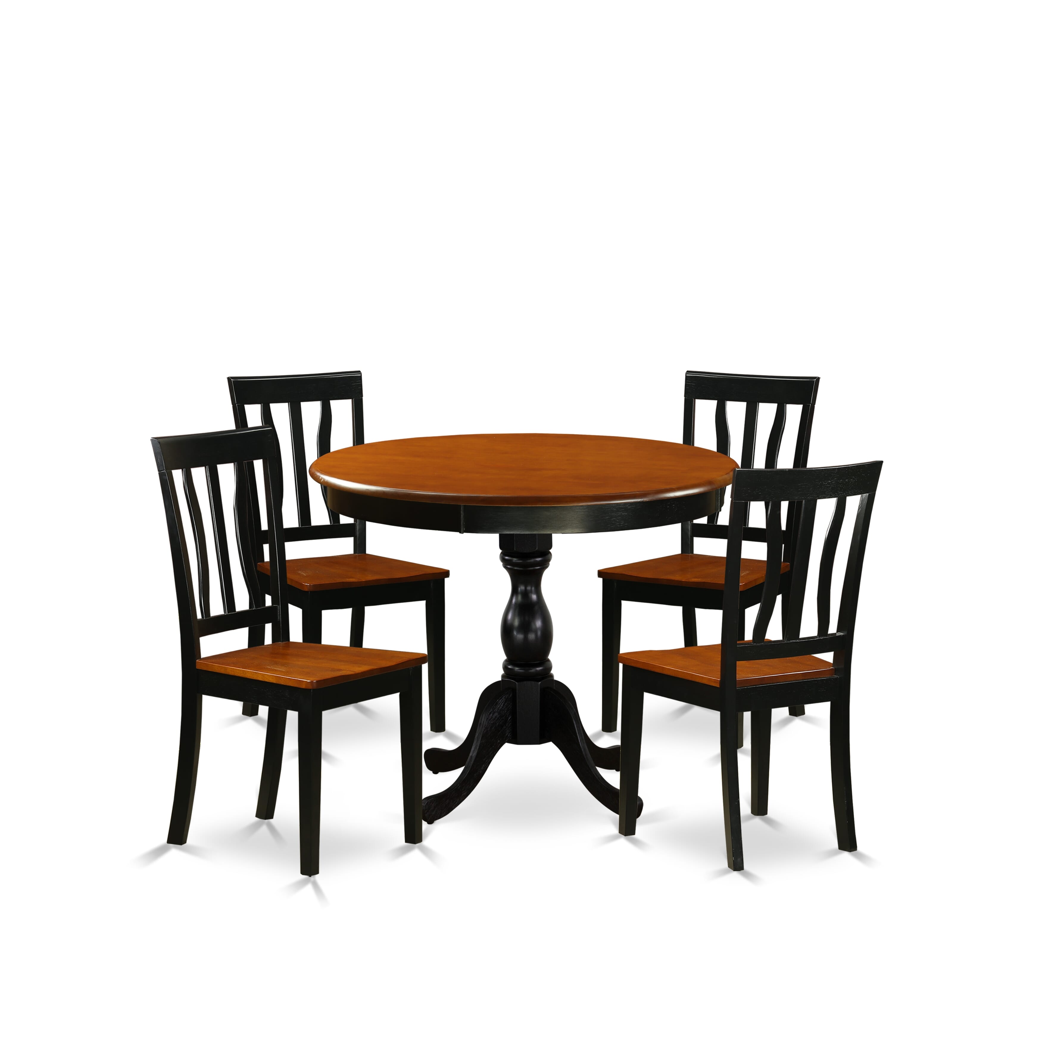 East West Furniture AMAN5-BCH-W 5-Piece Mid Century Dining Set Include a Kitchen Table and 4 Wooden Chairs with Slatted Back - Black Finish