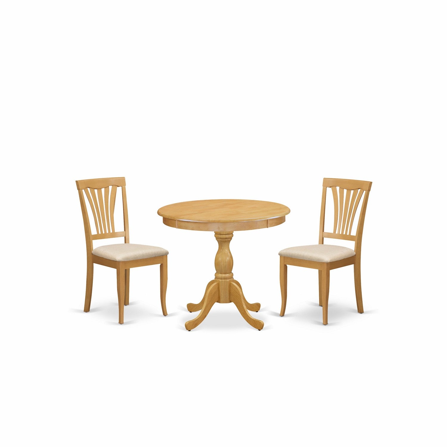 East West Furniture AMAV3-OAK-C 3 Piece Dining Room Set Includes 1 Modern Kitchen Table and 2 Oak Linen Fabric Dinning Room Chairs with Slatted Back - Oak Finish
