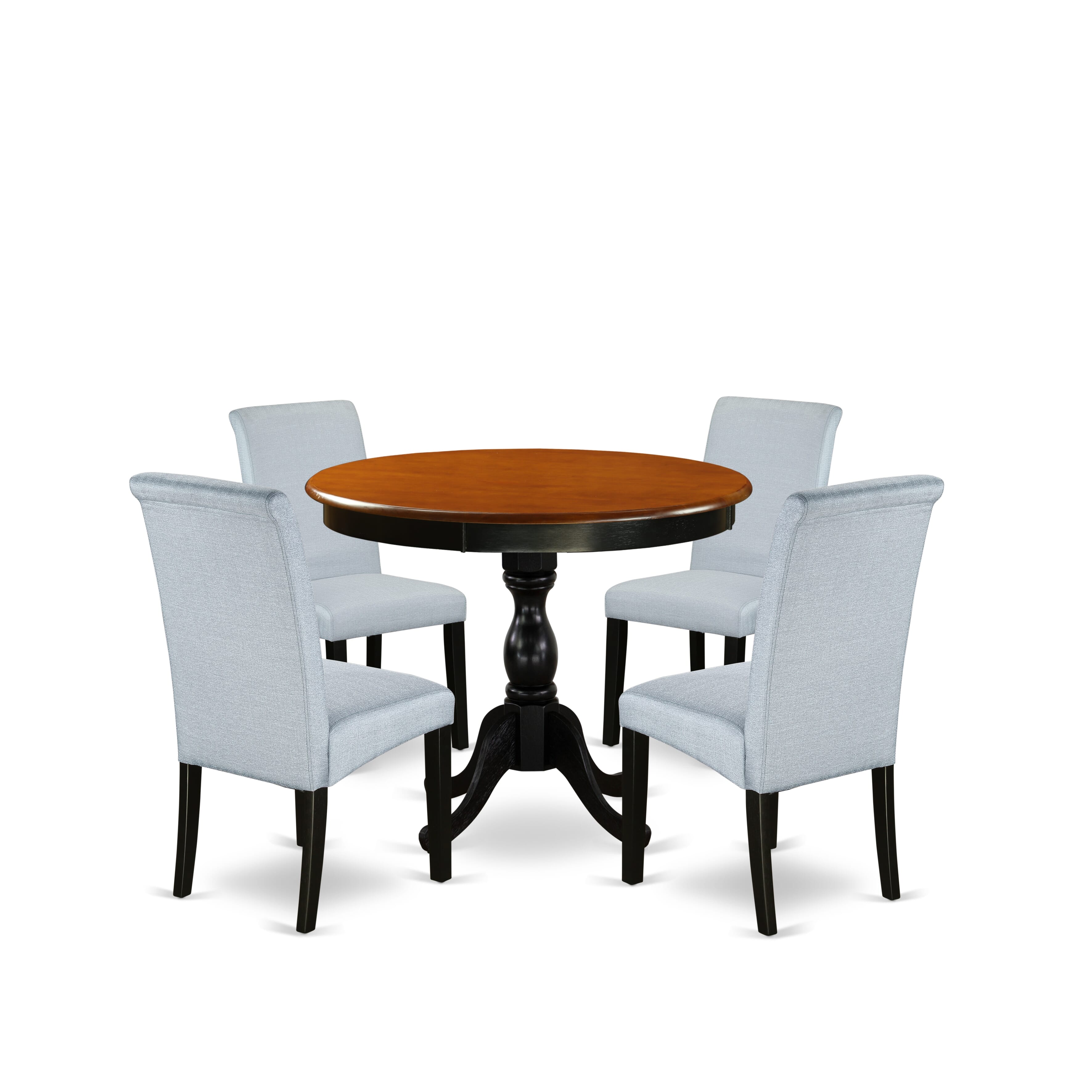 East West Furniture AMBA5-BCH-05 5-Piece Dining Room Table Set Includes a Dinette Table and 4 Grey Linen Fabric Parsons Chairs with High Back - Black Finish