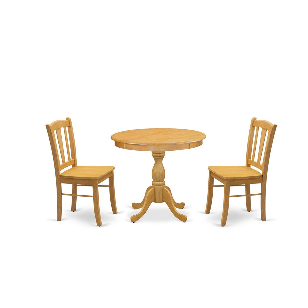 East West Furniture AMDL3-OAK-W 3Pc Dining Table Set - 36 Round Table and 2 Dining Chairs - Oak Color