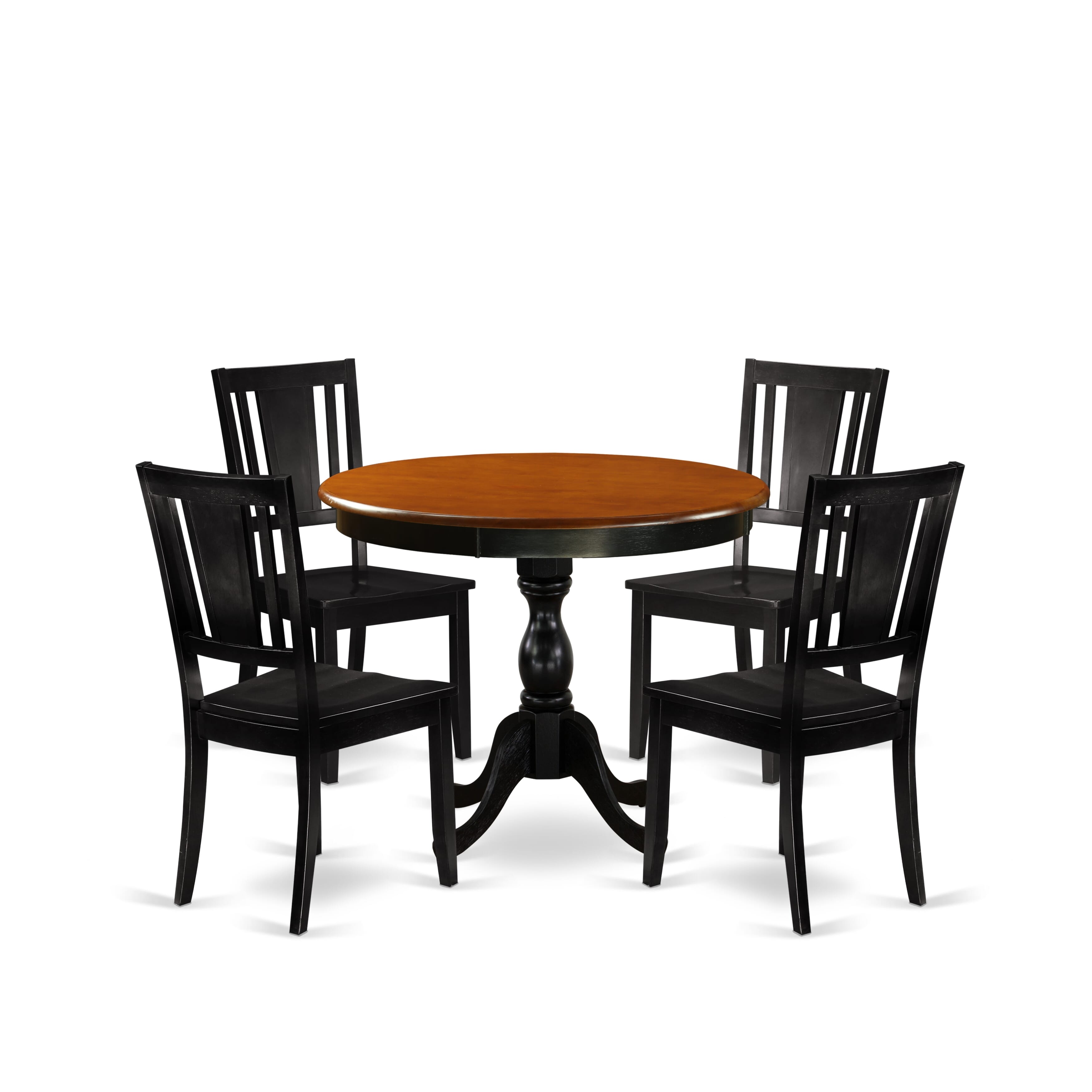 East West Furniture AMDU5-BCH-W 5-Piece Dining Room Table Set Contains a Dining Table and 4 Wooden Dining Chairs with Panel Back - Black Finish