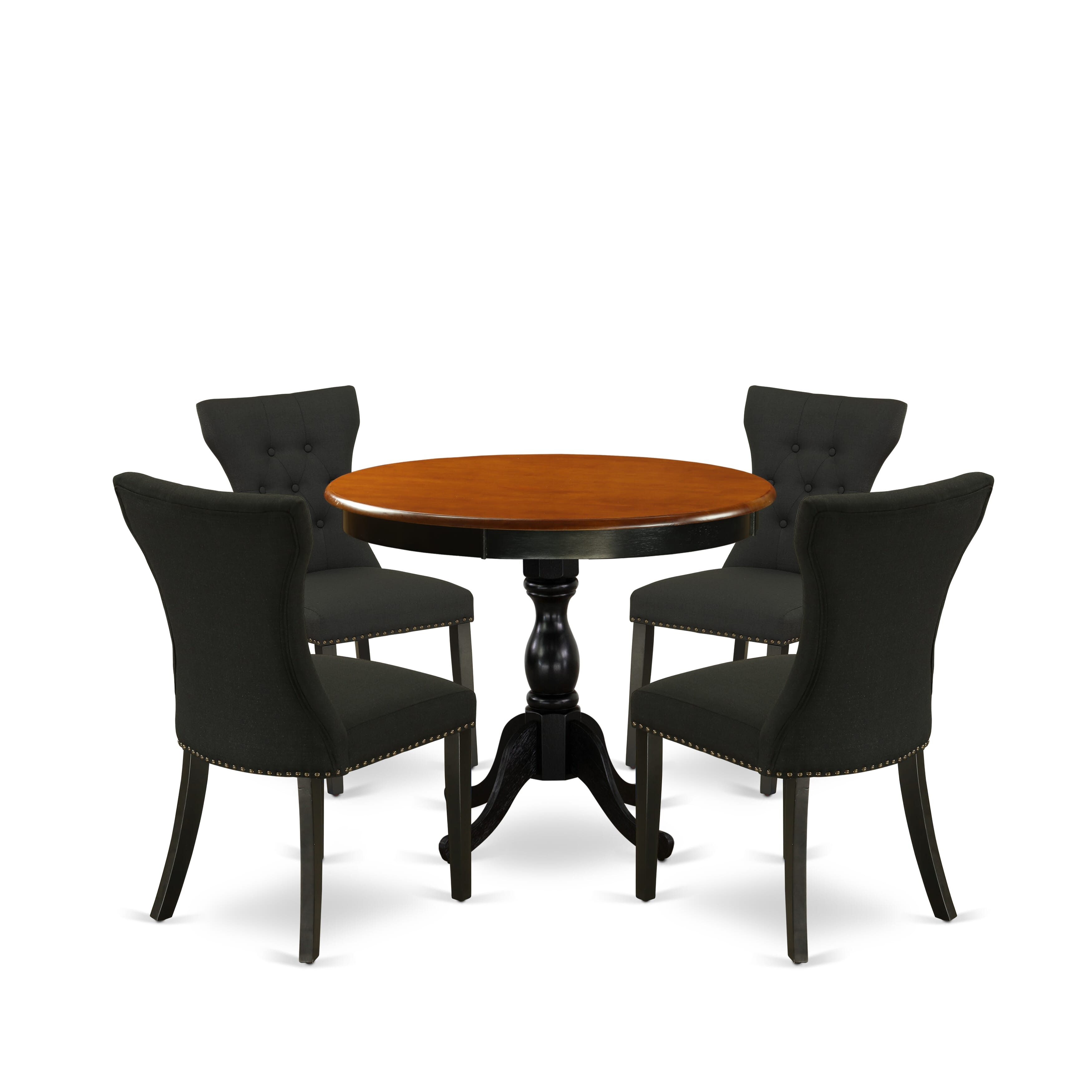 East West Furniture AMGA5-BCH-24 5-Piece Dinette Set Consists of a Modern Dining Table and 4 Black Linen Fabric Upholstered Dining Chairs with Button Tufted Back - Black Finish