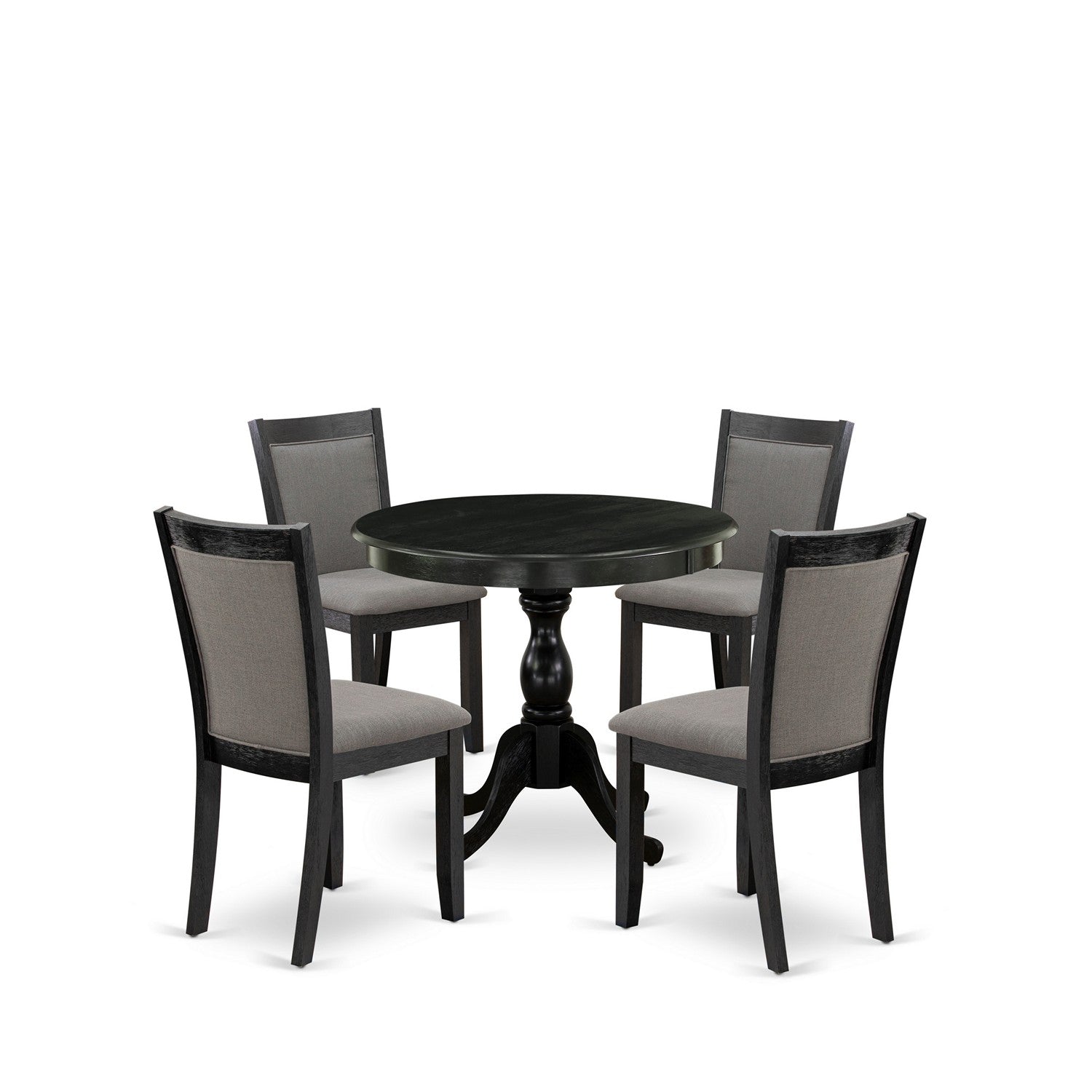 East West Furniture AMMZ5-AB6-50 5-Piece Dining Room Table Set Contains a Modern Dining Room Table and 4 Baby Blue Linen Fabric Dining Chairs - Wire Brushed Black Finish