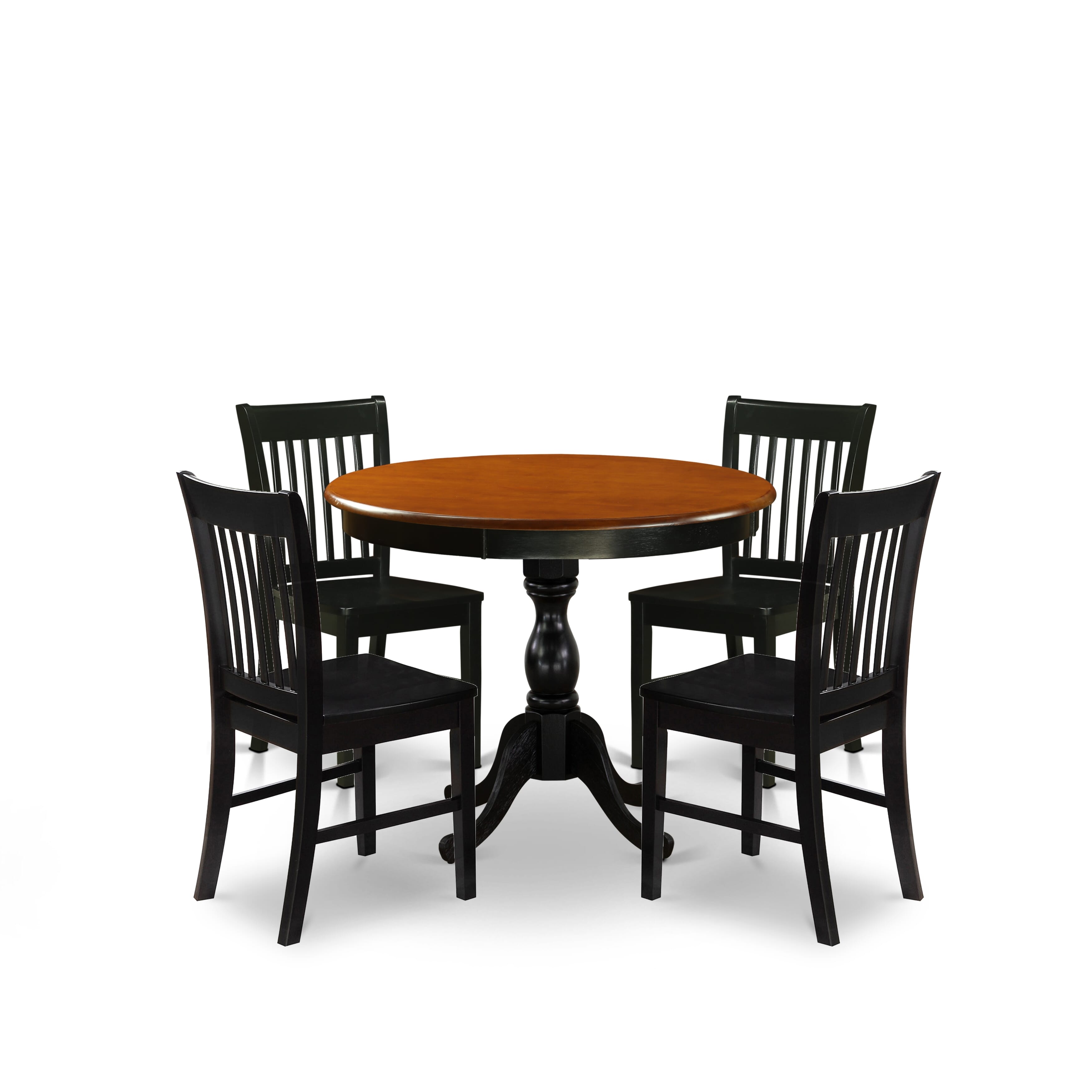 East West Furniture AMNF5-BCH-W 5-Piece Dining Table Set Consists of a Dining Table and 4 Wood Kitchen Chairs with Slatted Back - Black Finish