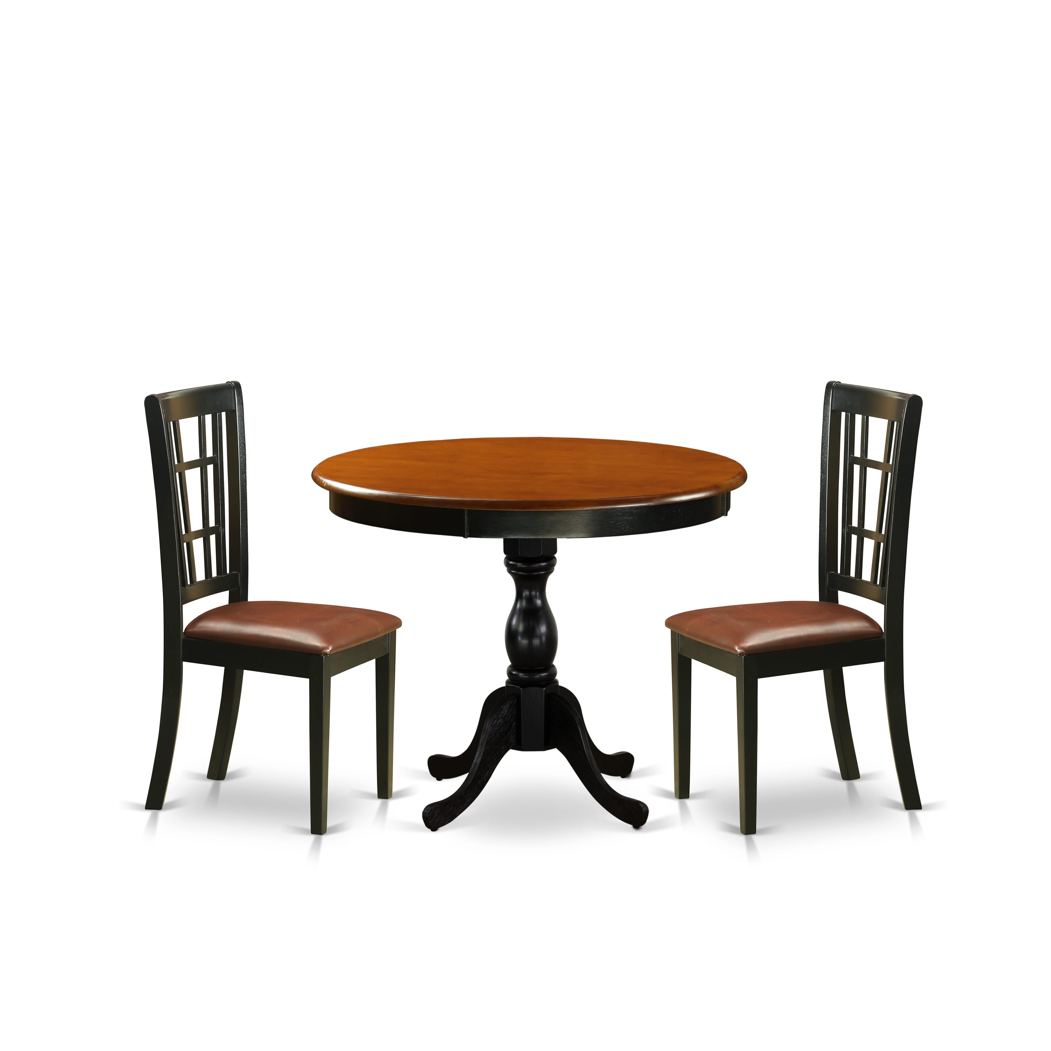 East West Furniture AMNI3-BCH-LC 3-Piece Dinner Table Set Contains a Dining Table and 2 faux Leather Kitchen Chairs with Slatted Back- Black Finish