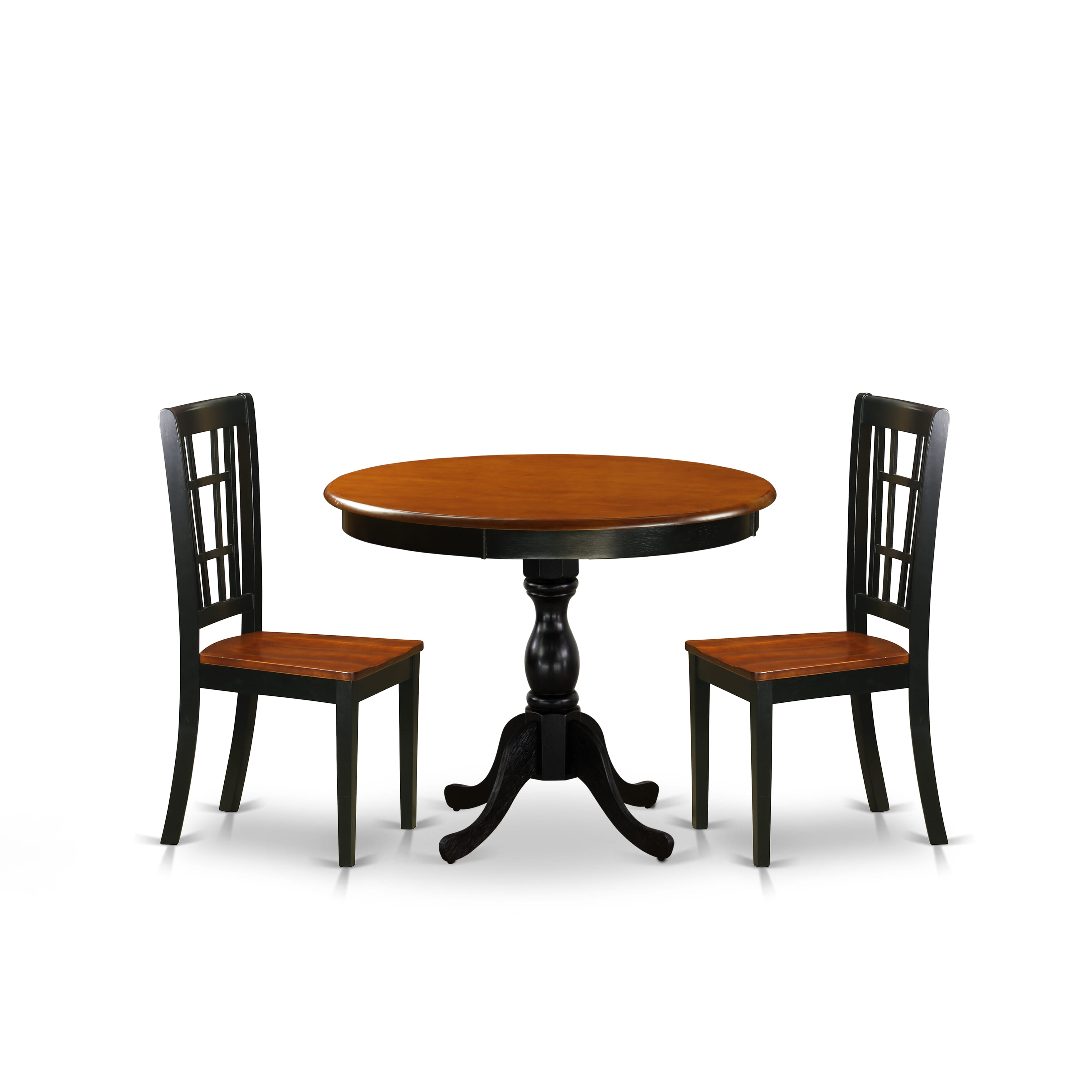 East West Furniture AMNI3-BCH-W 3-Piece Modern Dining Table Set Contains a Dining Room Table and 2 Dining Chairs with Slatted Back - Black Finish