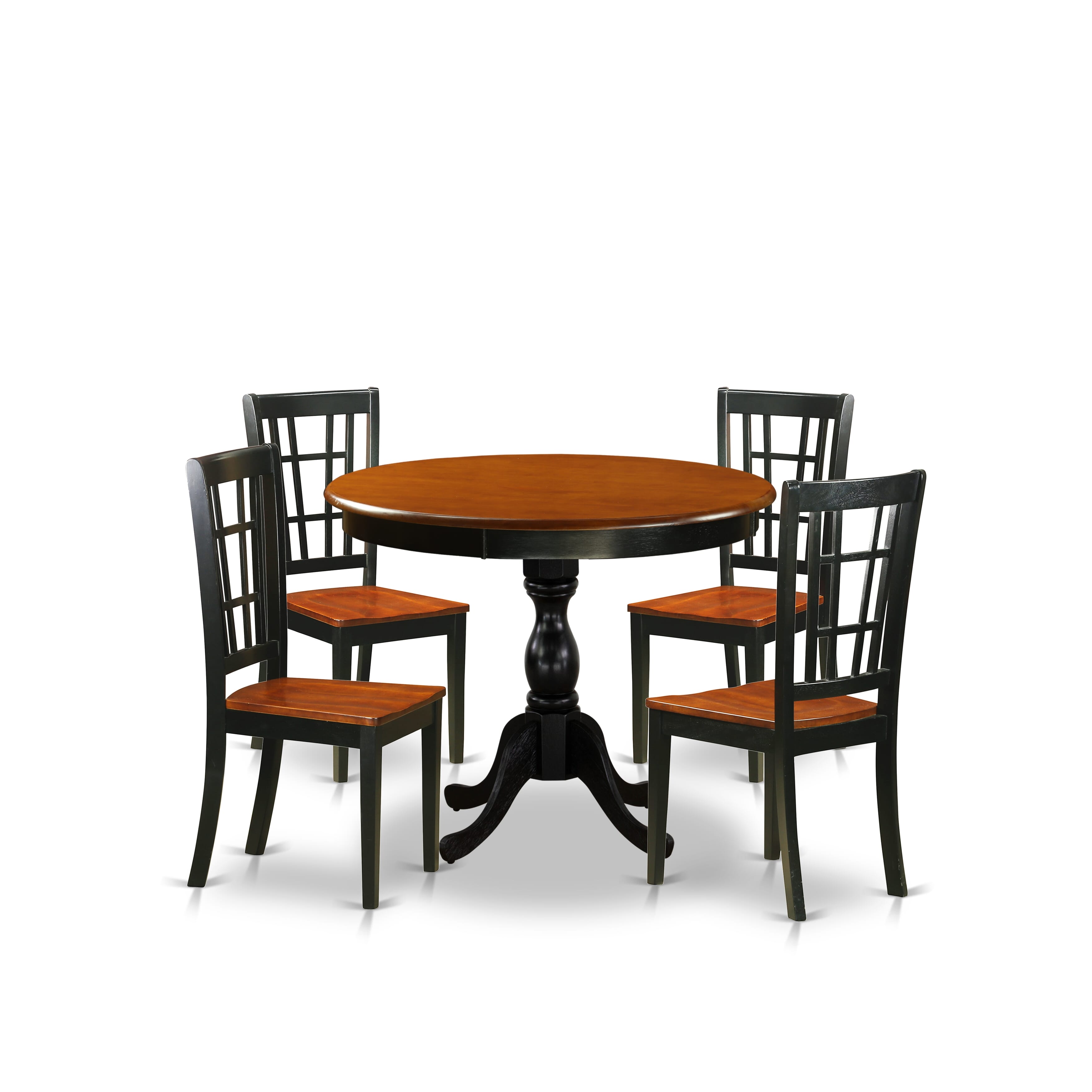East West Furniture AMNI5-BCH-W 5-Piece Dining Room Set Include a Wood Table and 4 Dining Chairs with Slatted Back - Black Finish