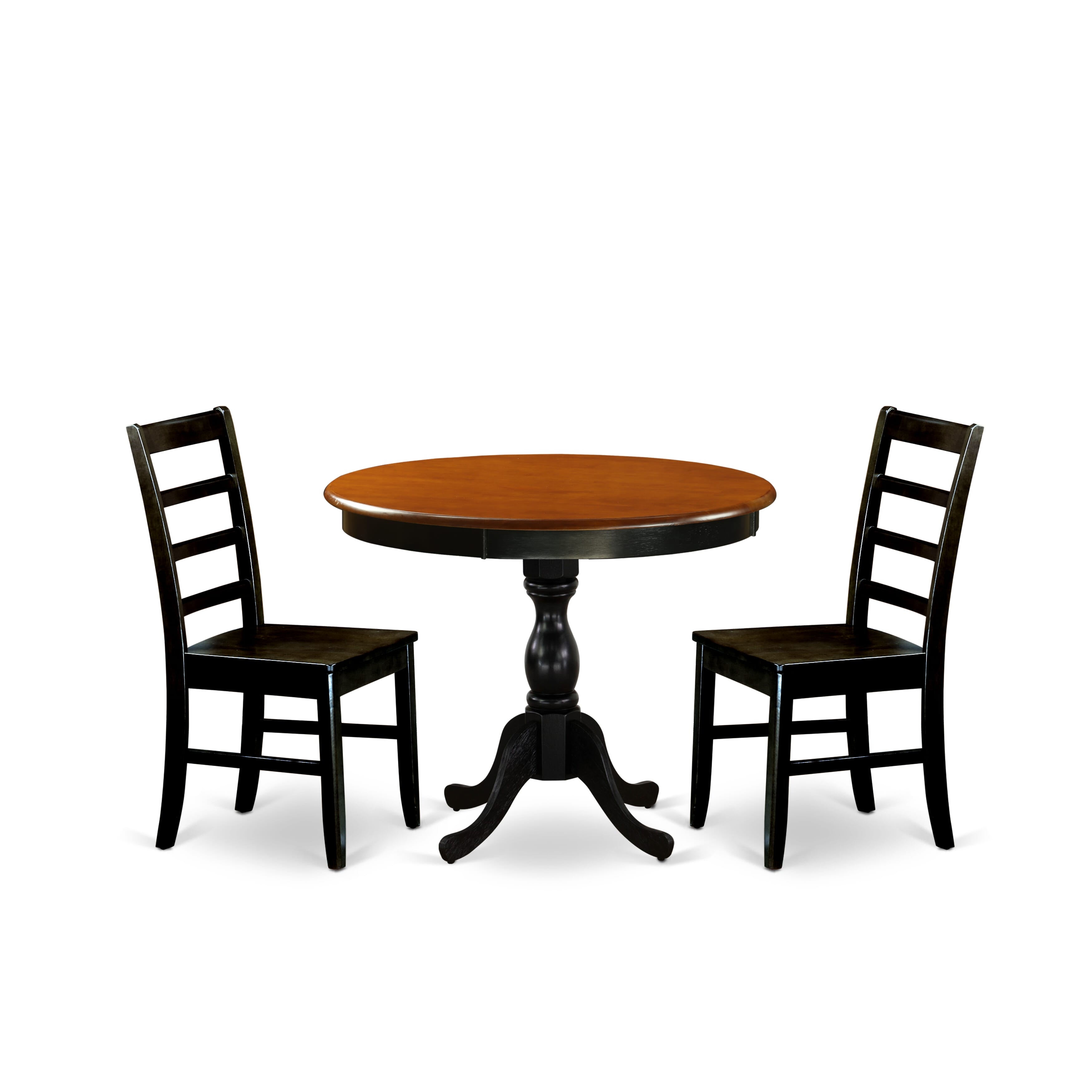 East West Furniture AMPF3-BCH-W 3-Piece Mid Century Modern Dining SetInclude a Wooden Table and 2 Modern Dining Chairs with Ladder Back - Black Finish