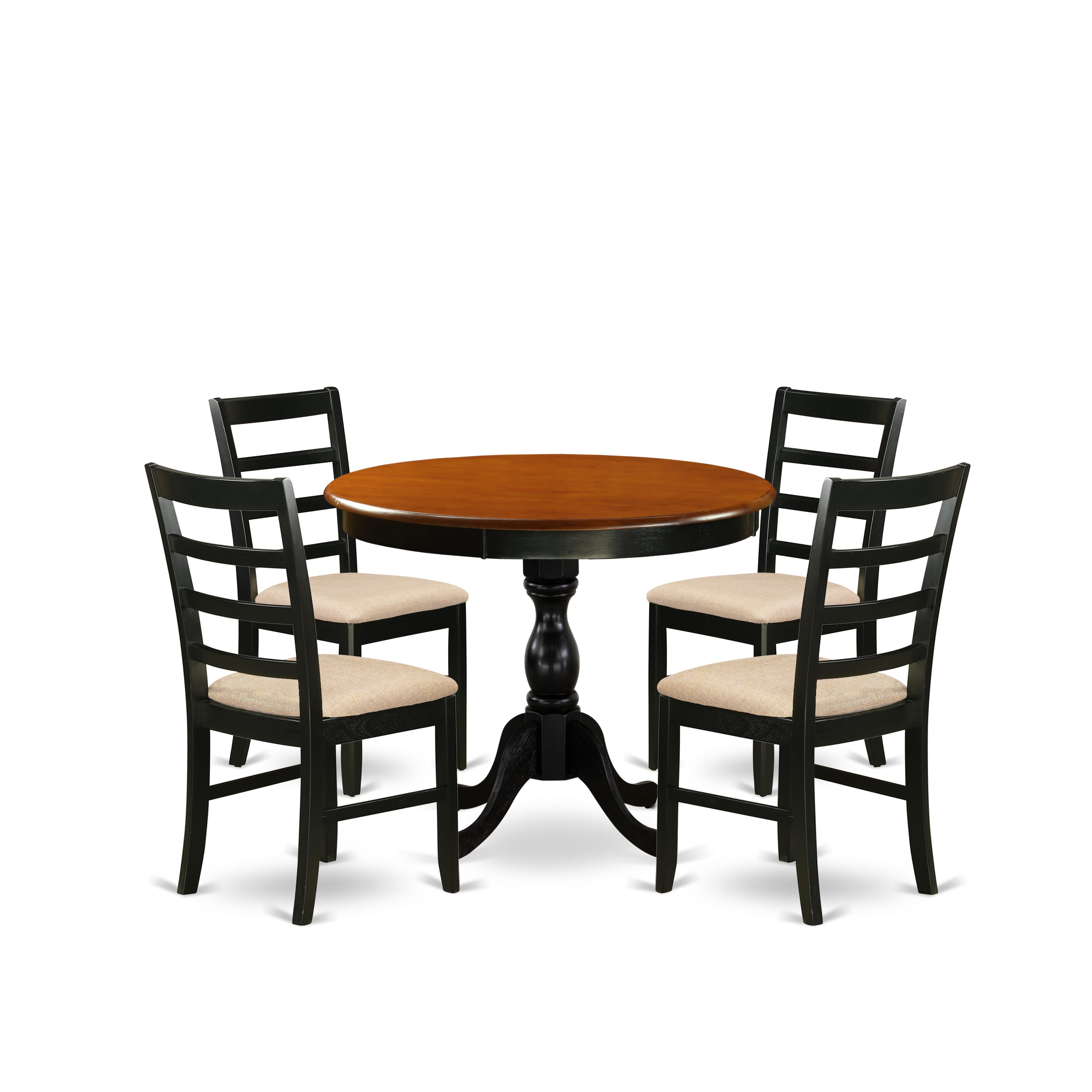 East West Furniture AMPF5-BCH-C 5-Piece Table Set Consists of a Wood Kitchen Table and 4 Linen Fabric Mid Century Dining Chairs with Ladder Back - Black Finish