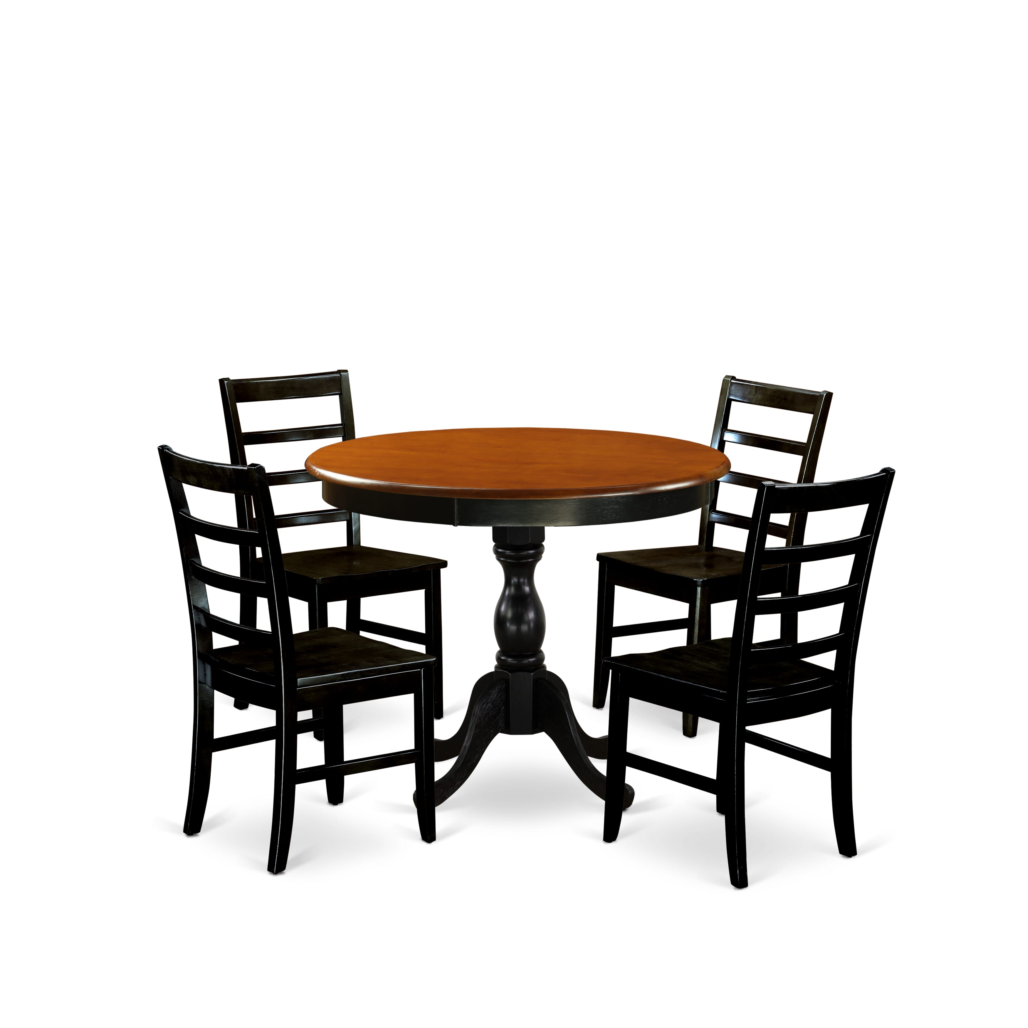 East West Furniture AMPF5-BCH-W 5-Piece Kitchen Table Set Contains a Dinning Table and 4 Wooden Chairs with Ladder Back - Black Finish