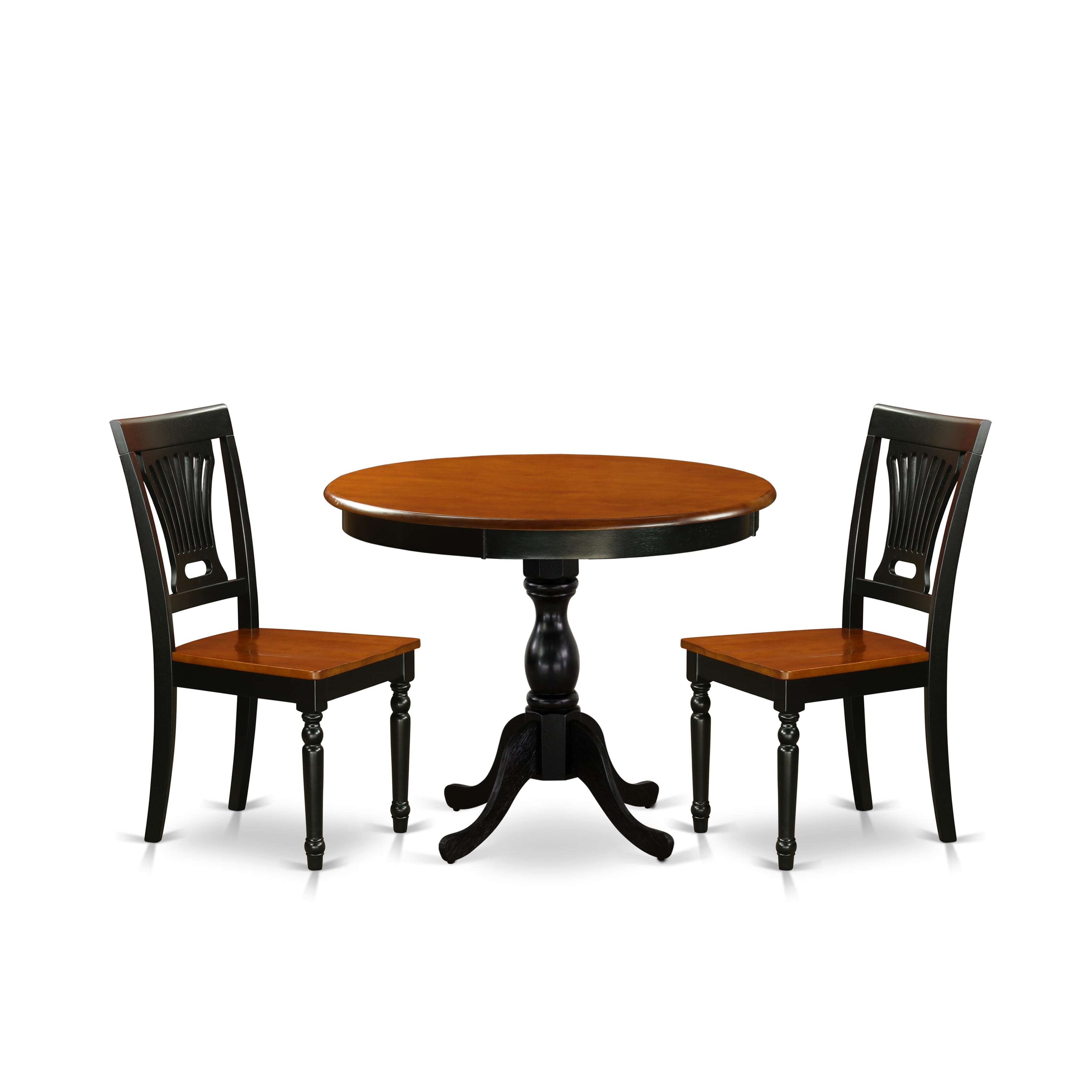 East West Furniture AMPV3-BCH-W 3-Piece Mid Century Dining Set Contains a Wooden Table and 2 Dinner Chairs with Slatted Back - Black Finish