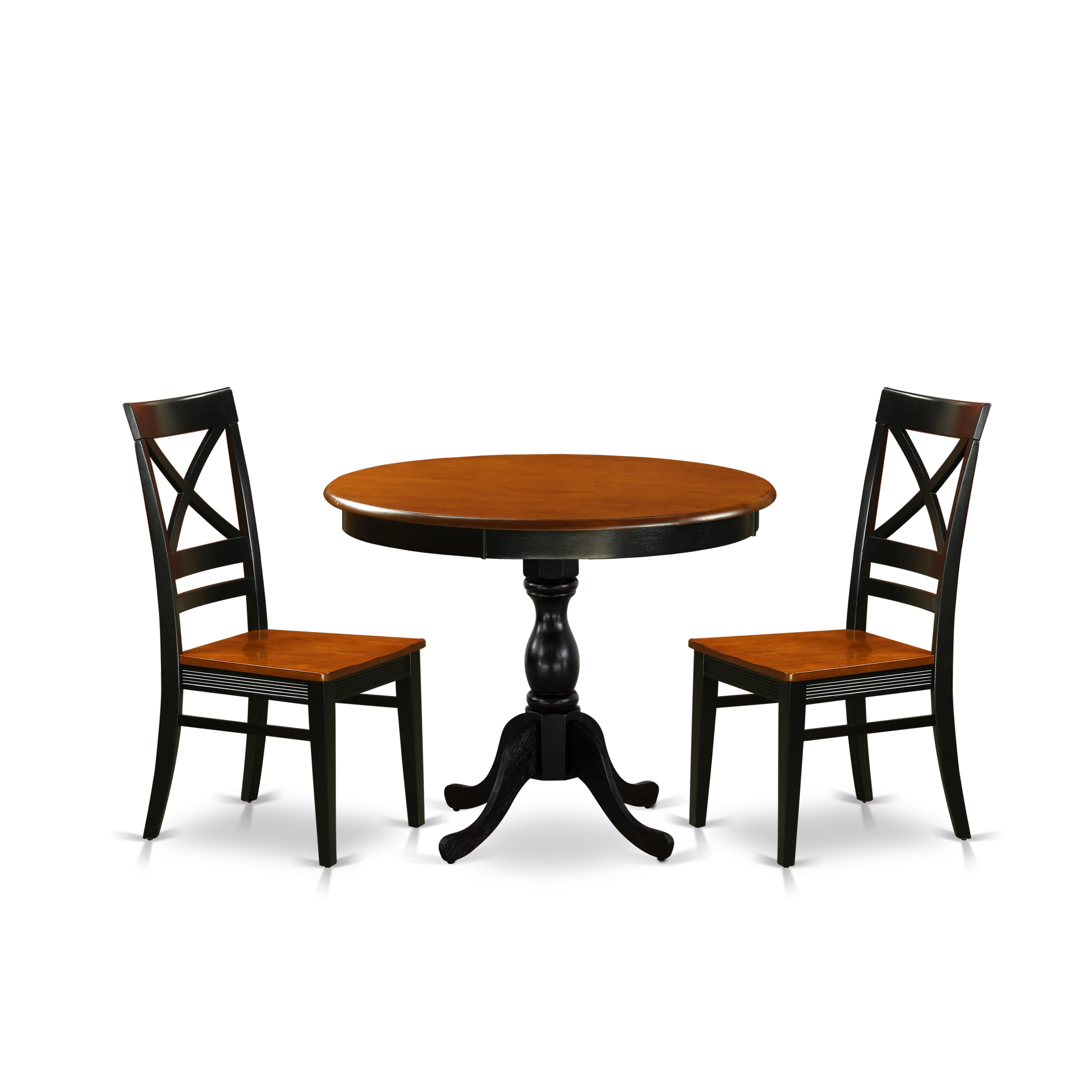 East West Furniture AMQU3-BCH-W 3-Piece Dining Set Contains a Modern Dining Table and 2 Dining Chairs with X Back - Black Finish