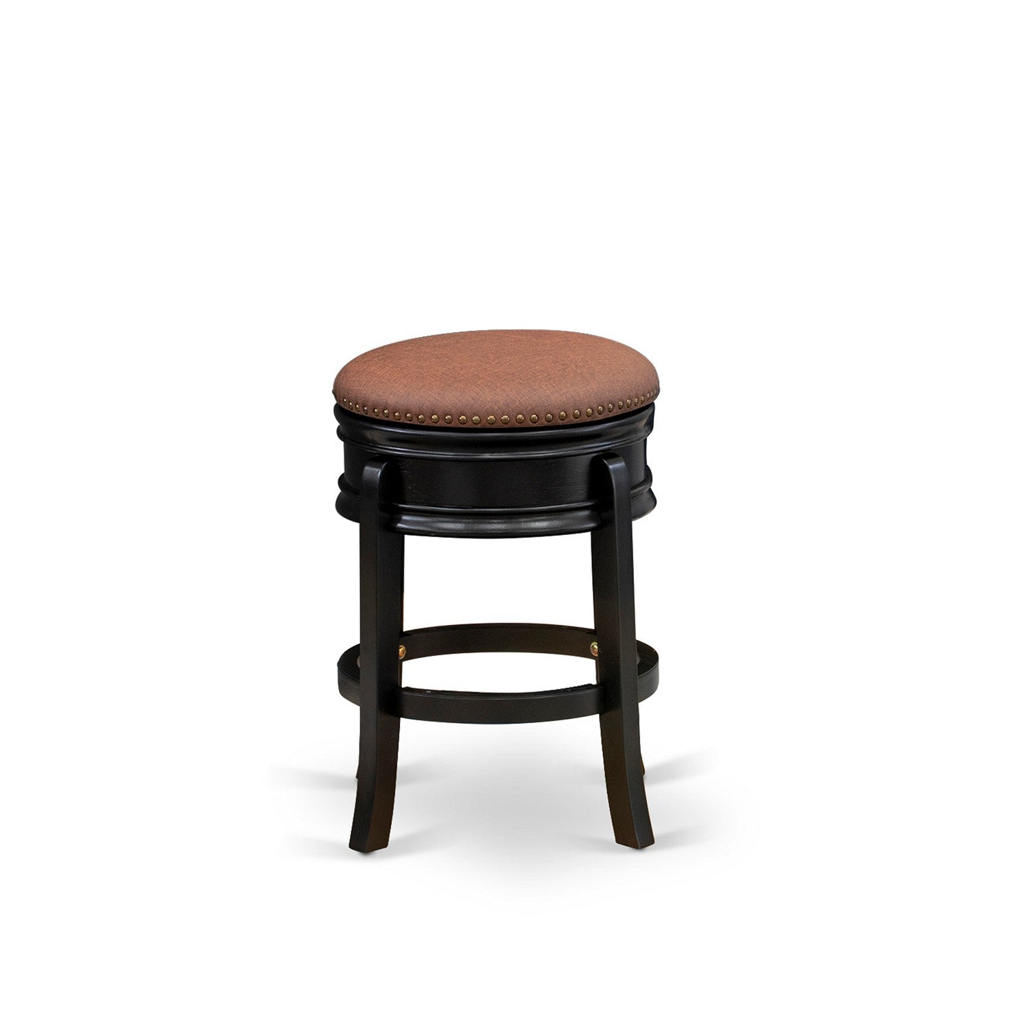 East West Furniture AMS024-112 Stunning Bar Stool- Backless Stool with Round Shape - Brown Roast PU leather Seat and 4 Solid Wood Curved Legs - Stool Counter Height in Black End