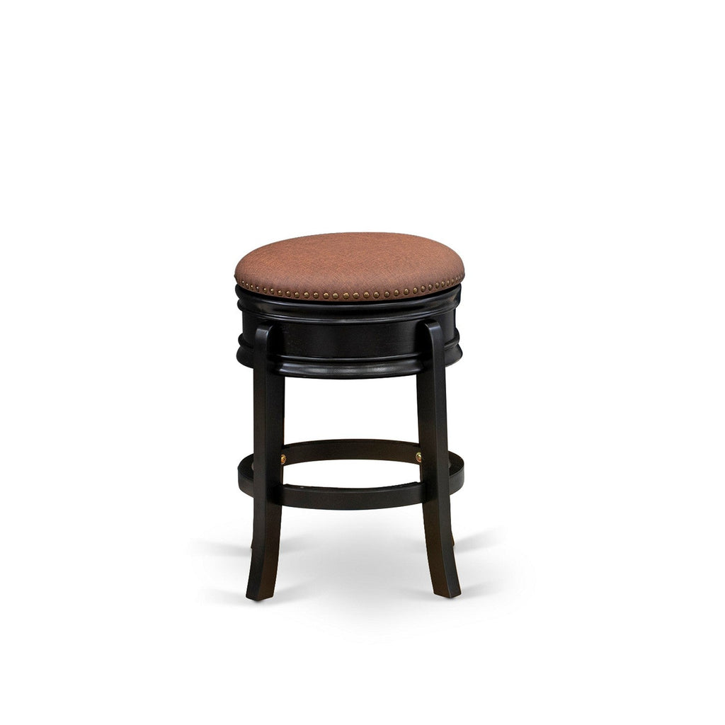East West Furniture AMS024-112 Amherst Counter Height Barstool - Round Shape Brown Roast PU Leather Upholstered Backless Chairs, 24 inch Height, Black