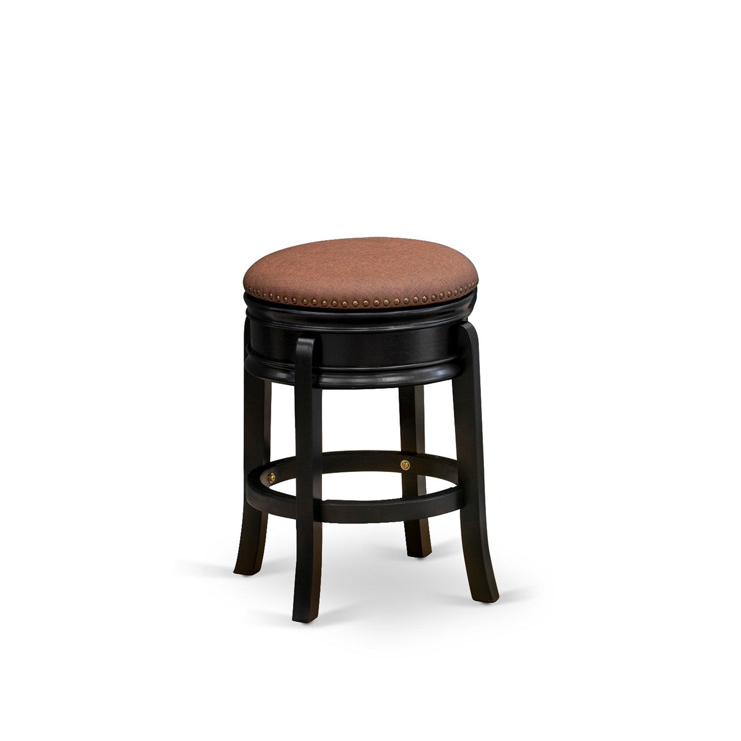 East West Furniture AMS024-112 Stunning Bar Stool- Backless Stool with Round Shape - Brown Roast PU leather Seat and 4 Solid Wood Curved Legs - Stool Counter Height in Black End