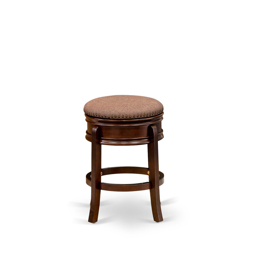 East West Furniture AMS024-303 Amherst Counter-Height Barstool - Round Shape Mocha PU Leather Upholstered Backless Chairs, 24 inch Height, Mahogany