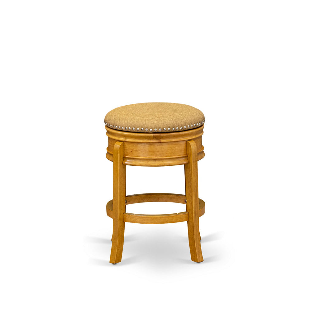 East West Furniture SB024-76703 Amherst Counter-Height Bar Stool - Round Shape Vegas Gold PU Leather Upholstered Backless Chairs, 24 inch Height, Oak