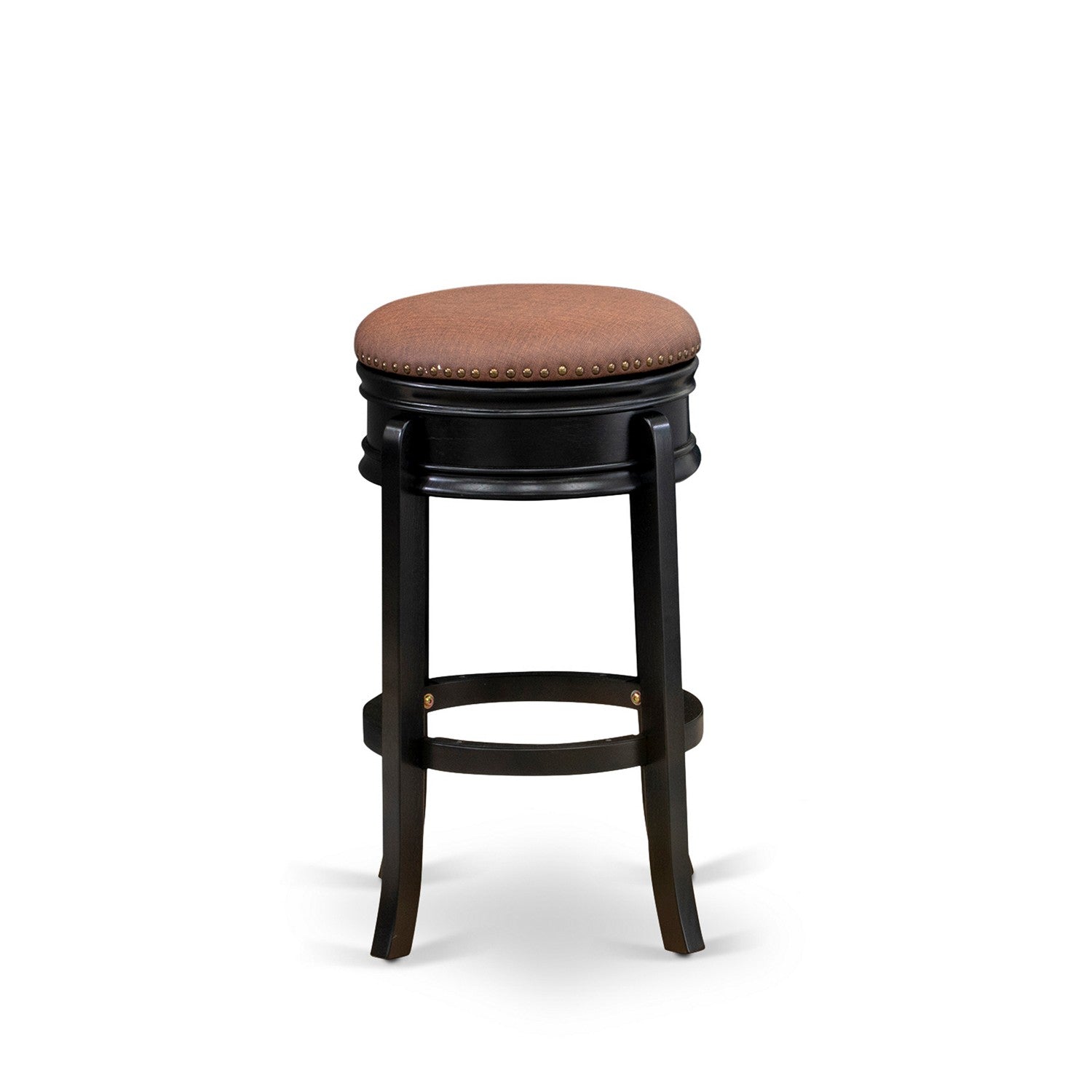 East West Furniture AMS030-112 Stunning Stool Counter Height- Backless Stool with Round Shape - Brown Roast PU leather Seat and 4 Real Wood Curved Legs - Counter Bar Stool in Black End
