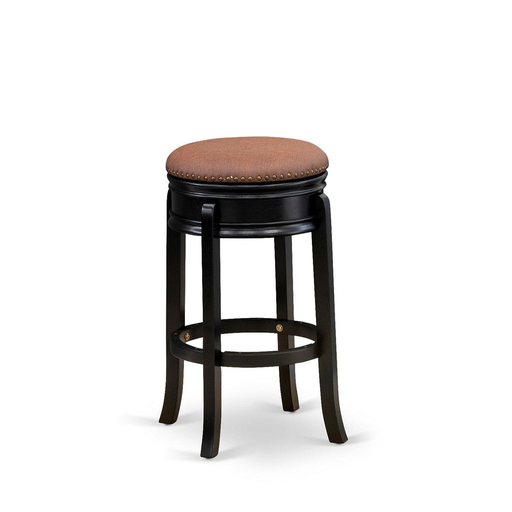 Taburete de barra moderno Amherst AMS030-112 de East West Furniture, redondo, tapizado en cuero sintético marrón tostado, altura de barra de cocina, sin respaldo
