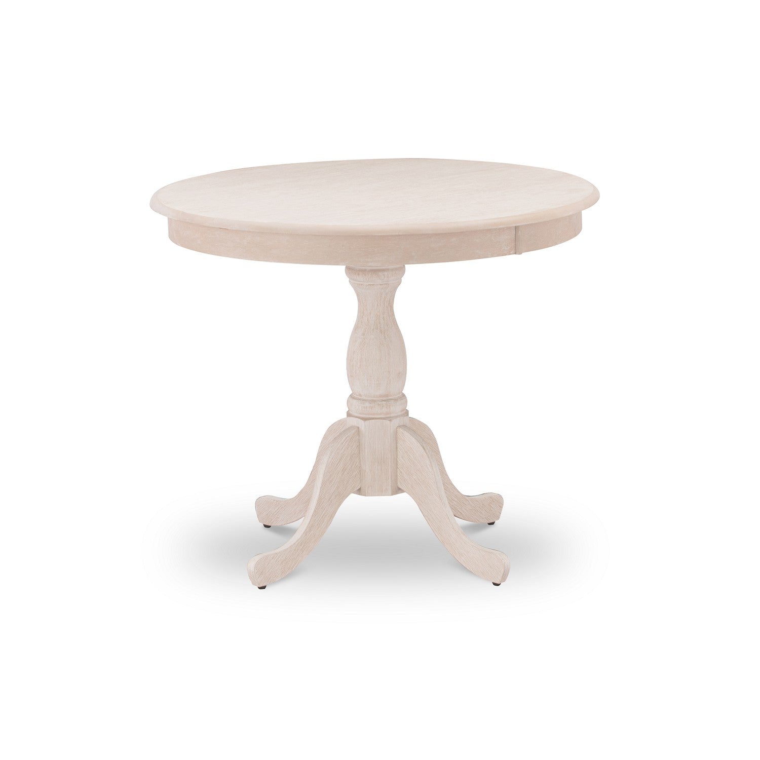 East West Furniture Round Table Butter Cream Color Table Top Surface and Asian Wood Dining Table Pedestal Legs -Butter Cream Finish