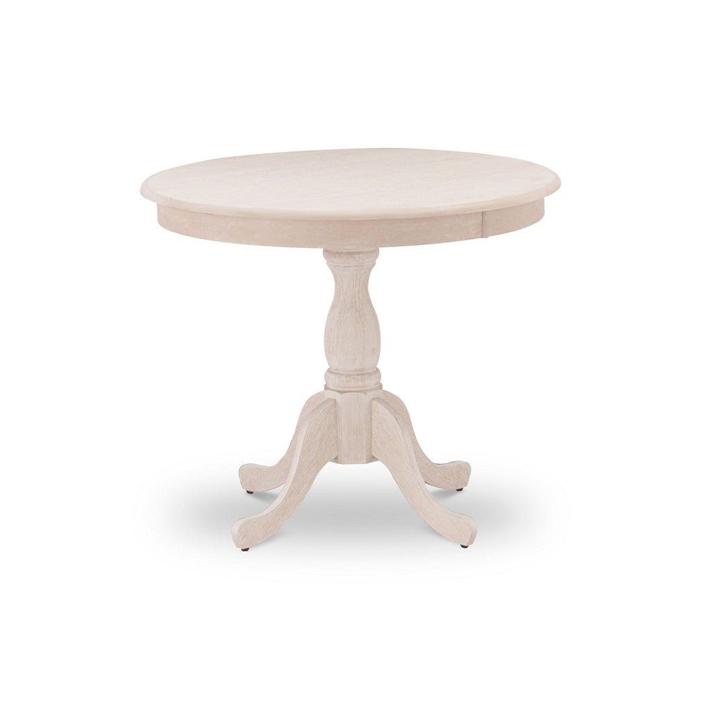 Mesa de cocina moderna antigua AMT-ABC-TP de East West Furniture: mesa de comedor redonda con base de pedestal