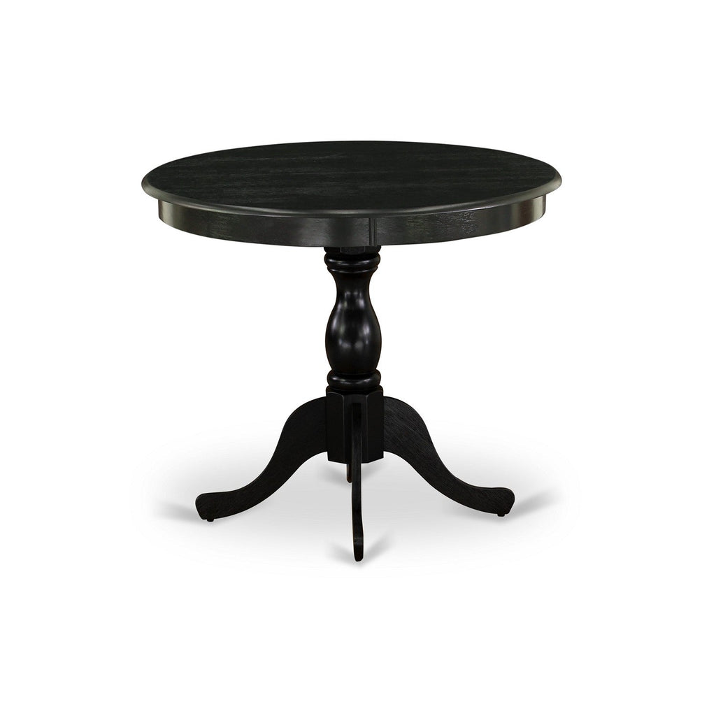 East West Furniture AMMZ5-AB6-06 5 Piece Dinette Set for 4 Includes a Round Kitchen Table with Pedestal and 4 Shitake Linen Fabric Upholstered Parson Chairs