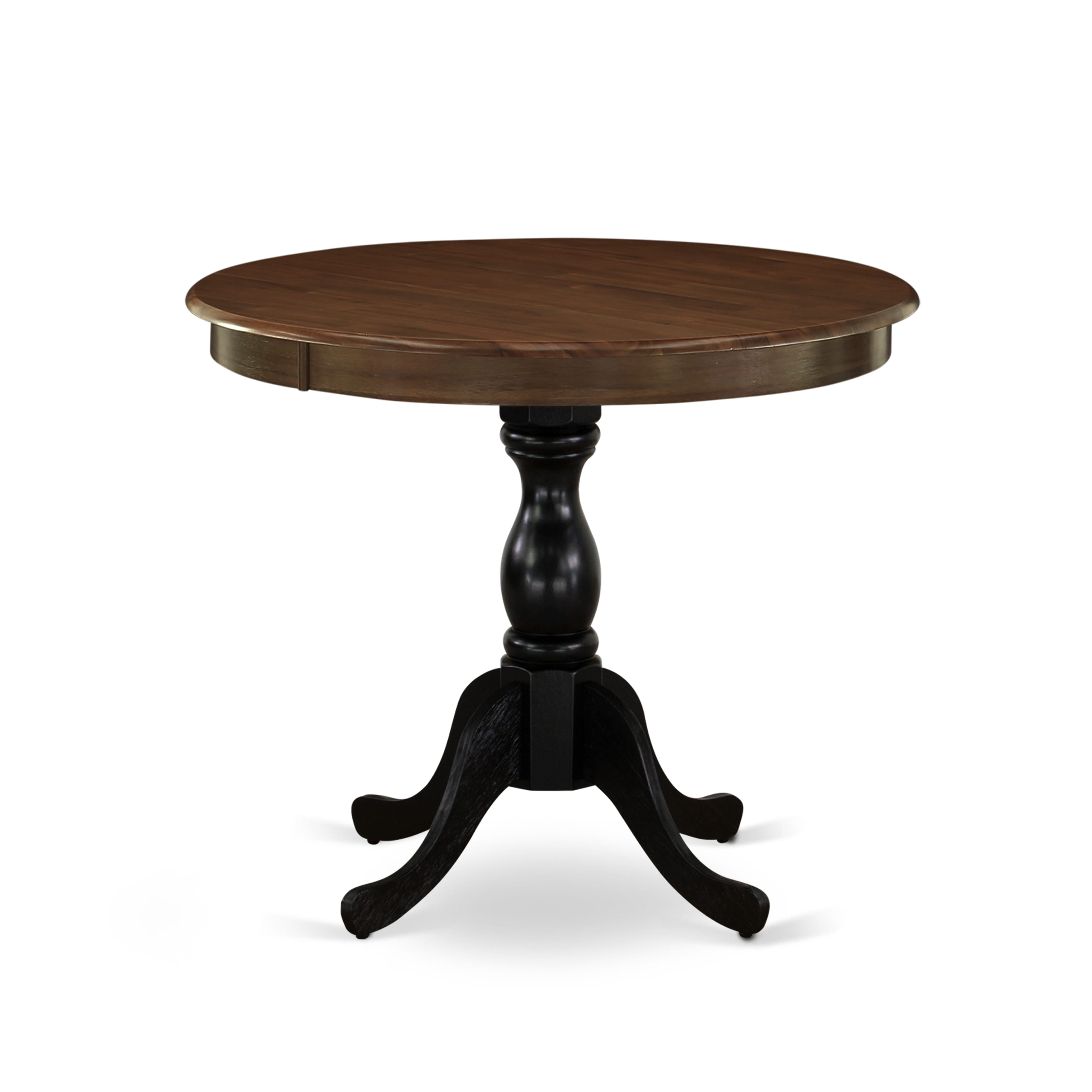 East West Furniture AMT-ABL-TP Antique 36" Round Dining Table for Small Space - Walnut Top & Black Pedestal
