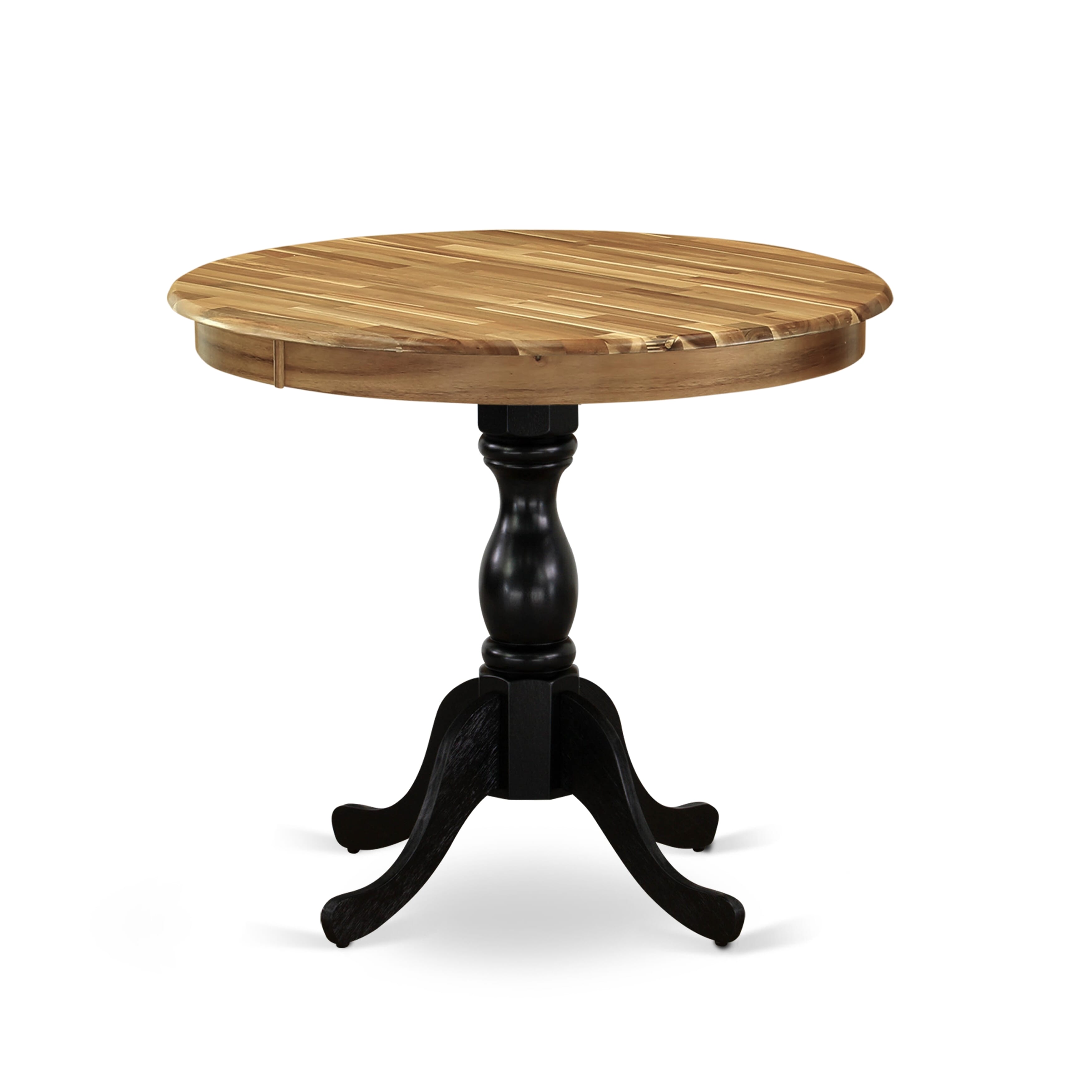 East West Furniture AMT-ANB-TP Antique 36" Round Dining Room Table for Compact Space - Natural Top & Black Pedestal