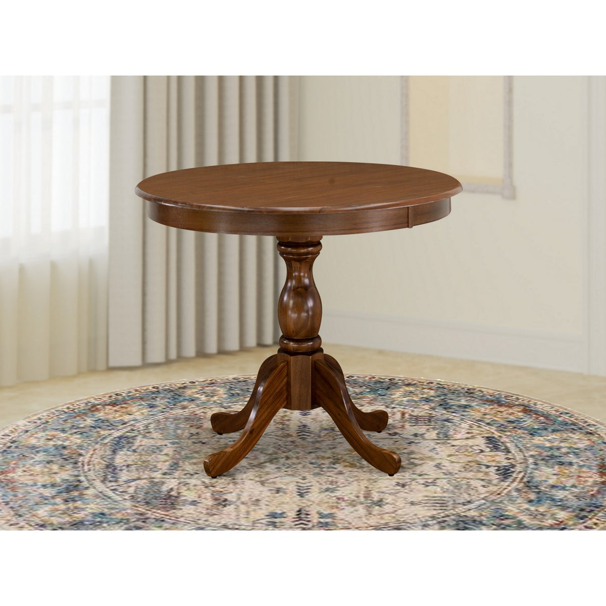 Round Walnut Color Table East West Furniture Round Wood Table Walnut Color Table Top Surface an ...