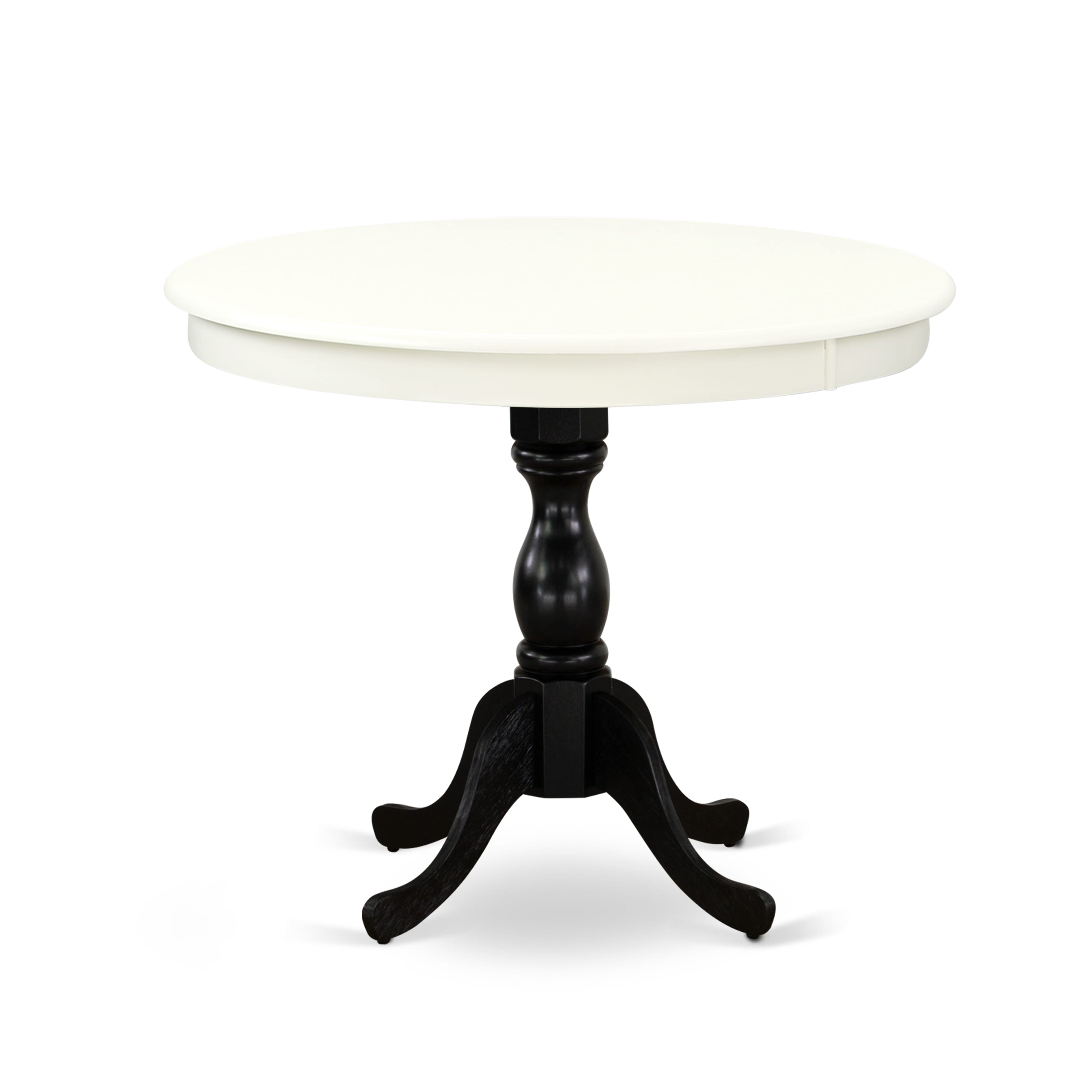 East West Furniture AMT-LBL-TP Antique 36" Round Kitchen Table for Small Space - linen white Top & Black Pedestal