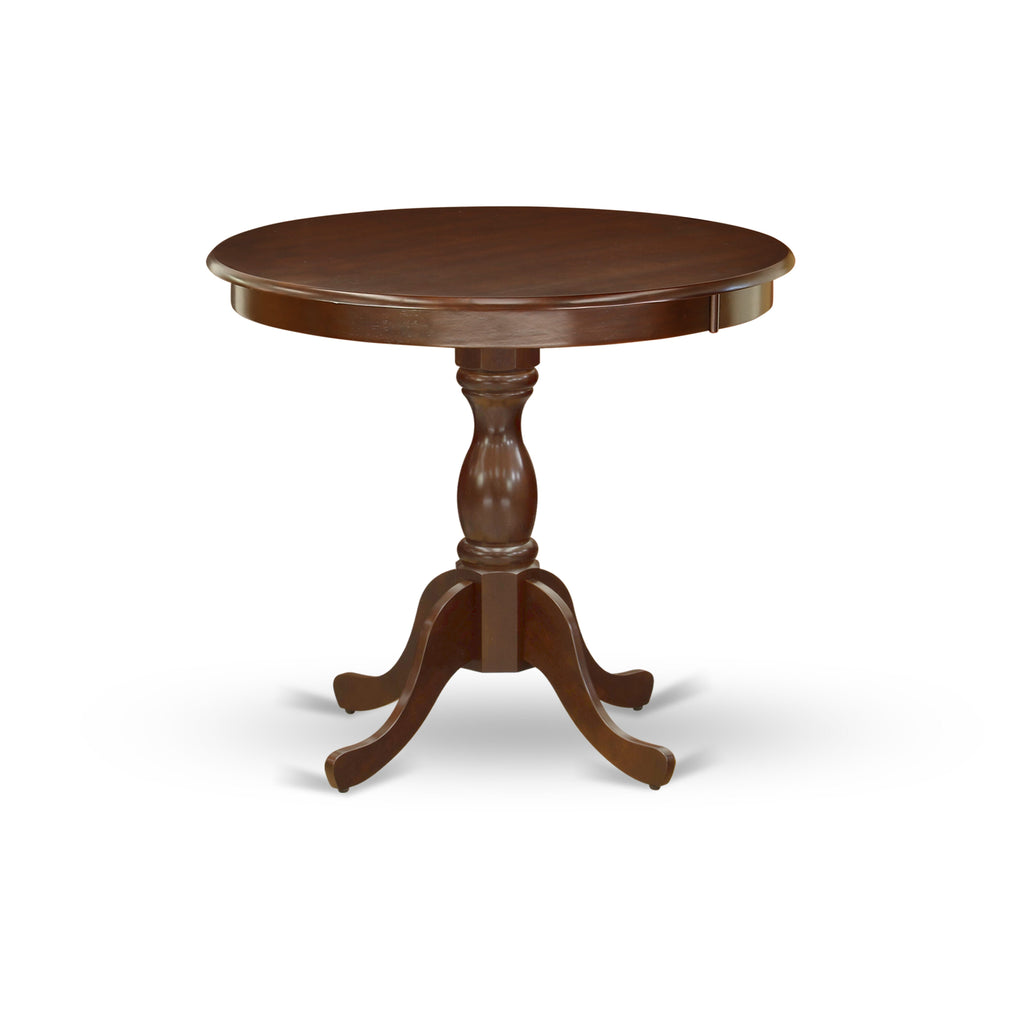 East West Furniture AMDU3-MAH-C 3 Piece Dining Set Contains a Round Kitchen Table with Pedestal and 2 Linen Fabric Dining Room Chairs