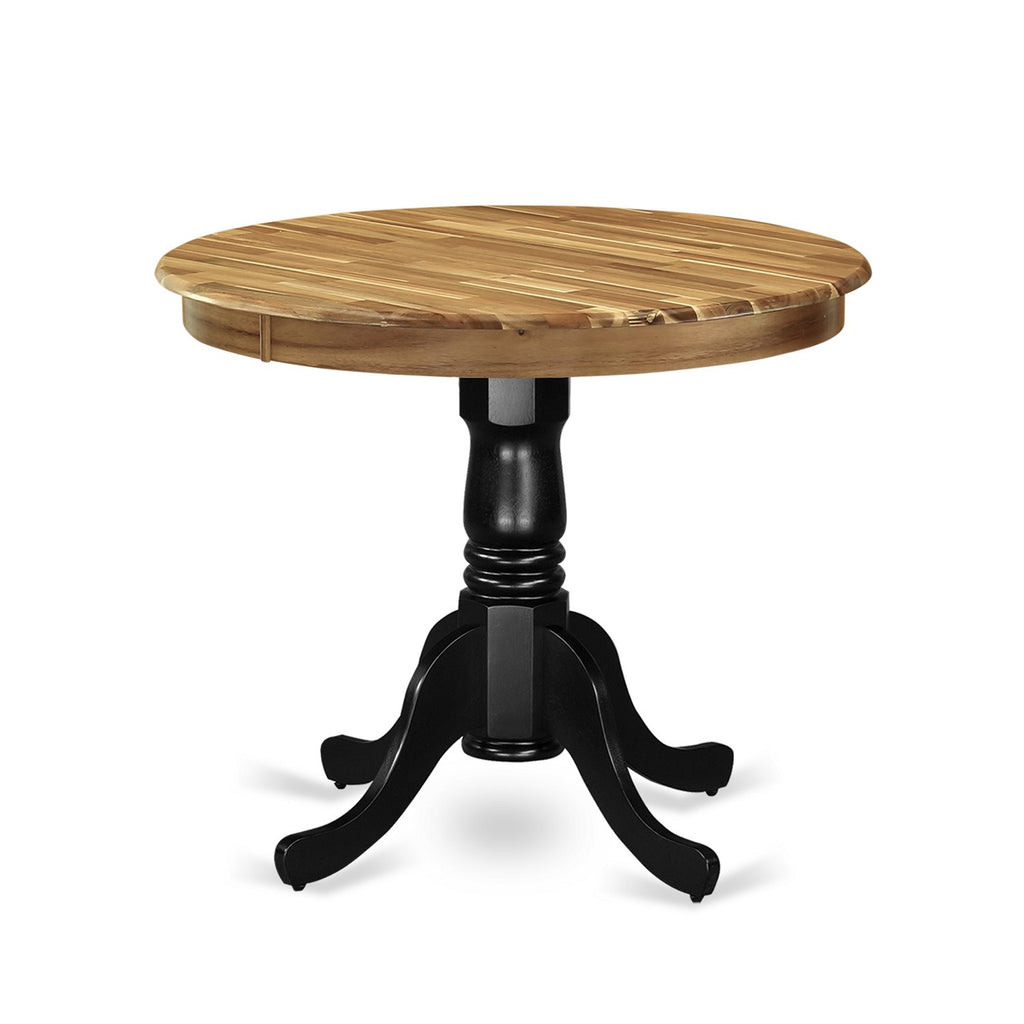 East West Furniture AMT-NBK-TP Antique Mid-Century Modern Dining Table - a Round Dining Table Top with Pedestal Base, 36x36 Inch, Natural & Black