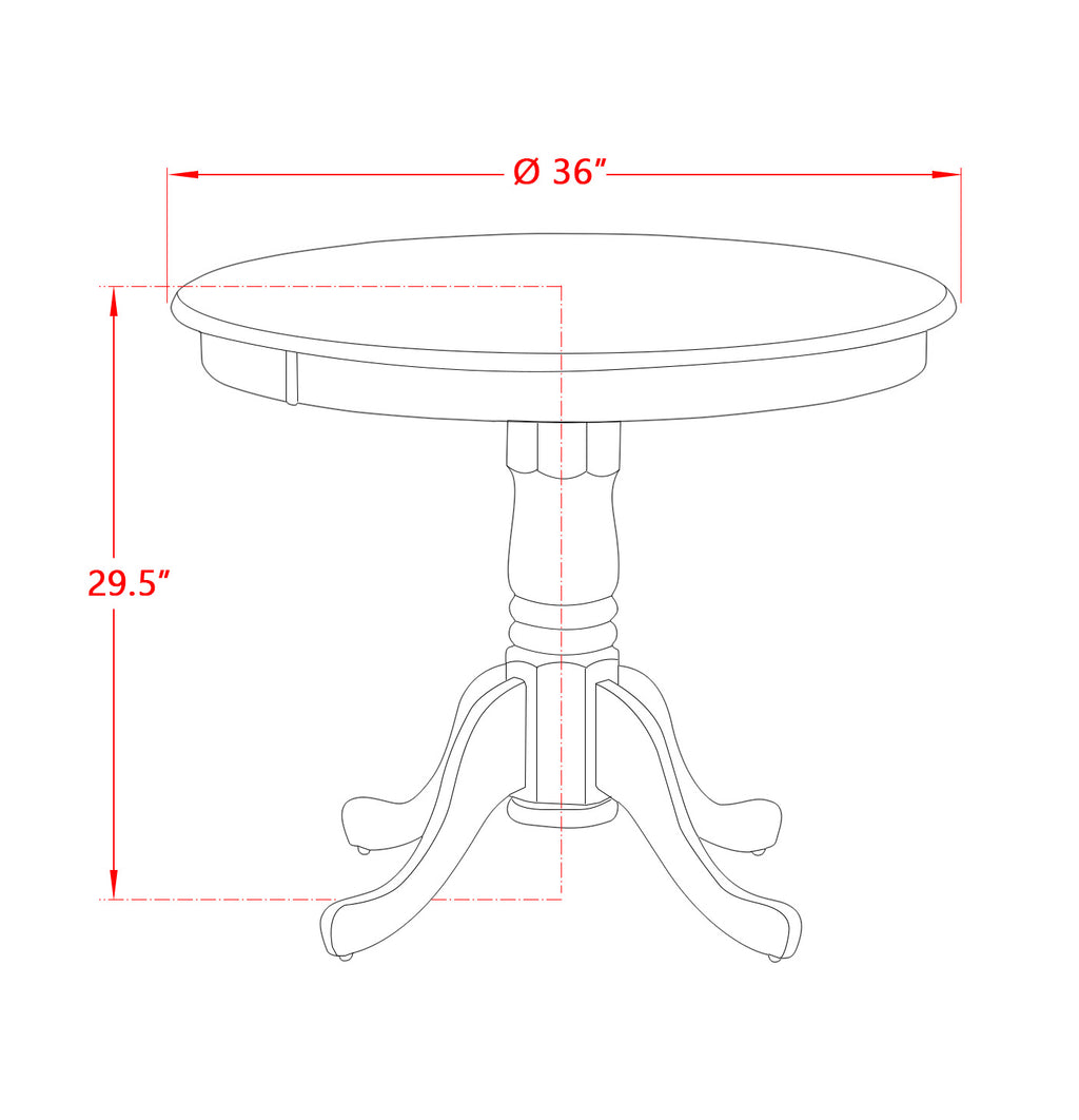 East West Furniture AMT-NBK-TP Antique Mid-Century Modern Dining Table - a Round Dining Table Top with Pedestal Base, 36x36 Inch, Natural & Black