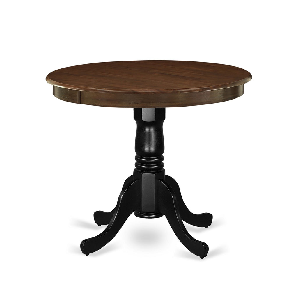 Mesa de comedor antigua East West Furniture AMT-WBK-TP: tablero redondo de madera con base de pedestal