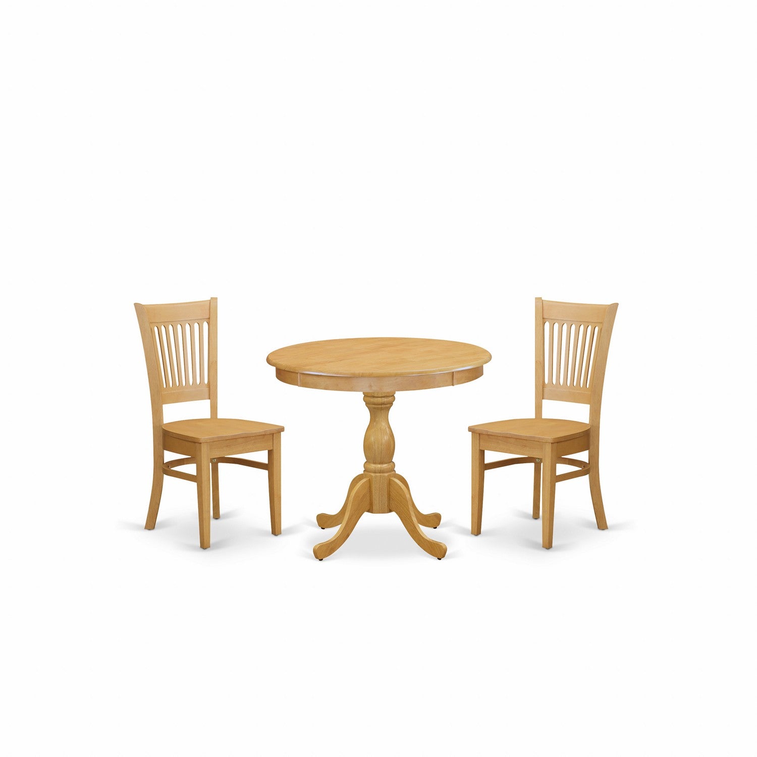 East West Furniture AMVA3-OAK-W 3 Piece Dining Set Includes 1 Wood Dining Table and 2 Oak Mid Century Chair with Slatted Back - Oak Finish