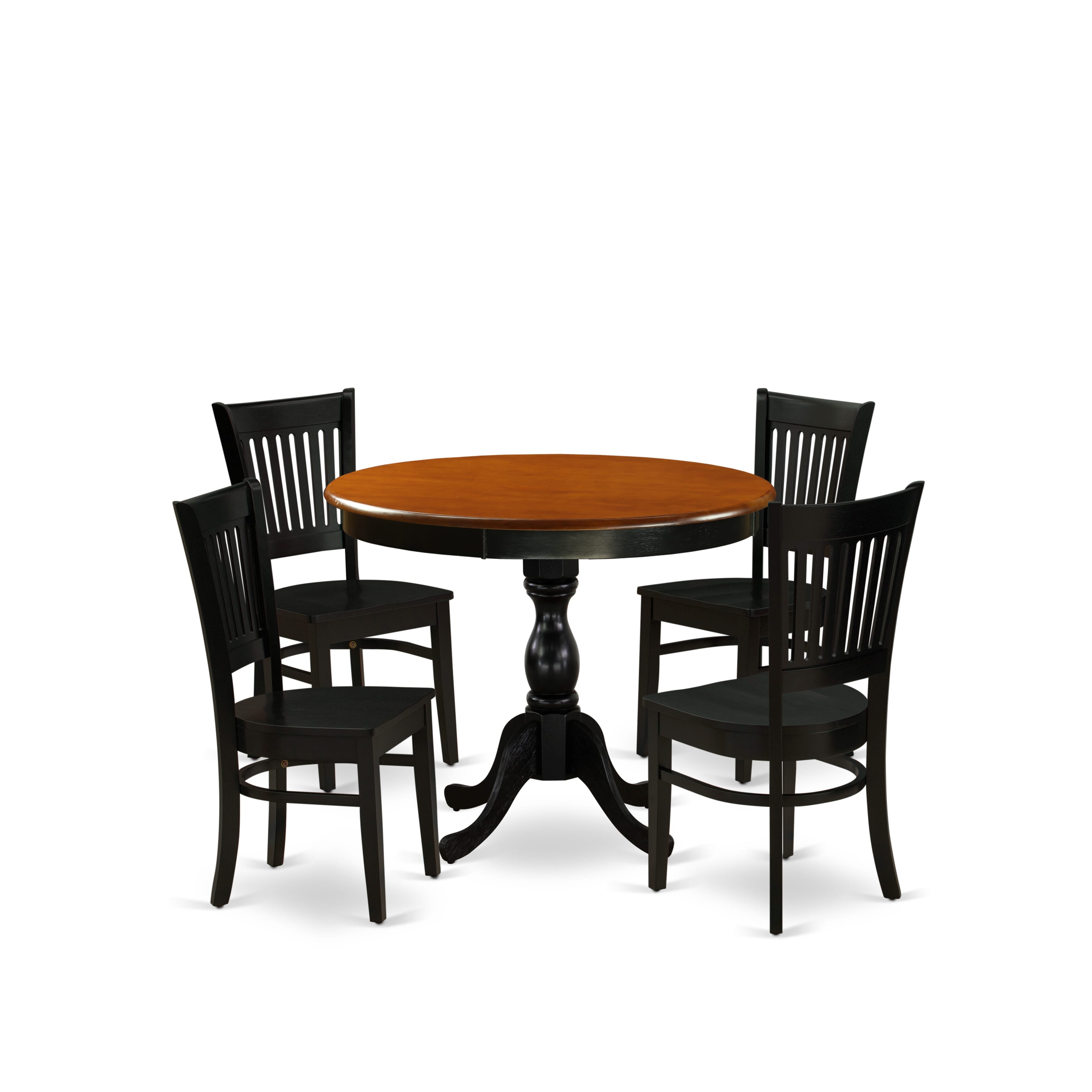 East West Furniture AMVA5-BCH-W 5-Piece Dining Table Set Consist of Kitchen Table and 4 Mid Century Chairs with Slatted Back - Black Finish