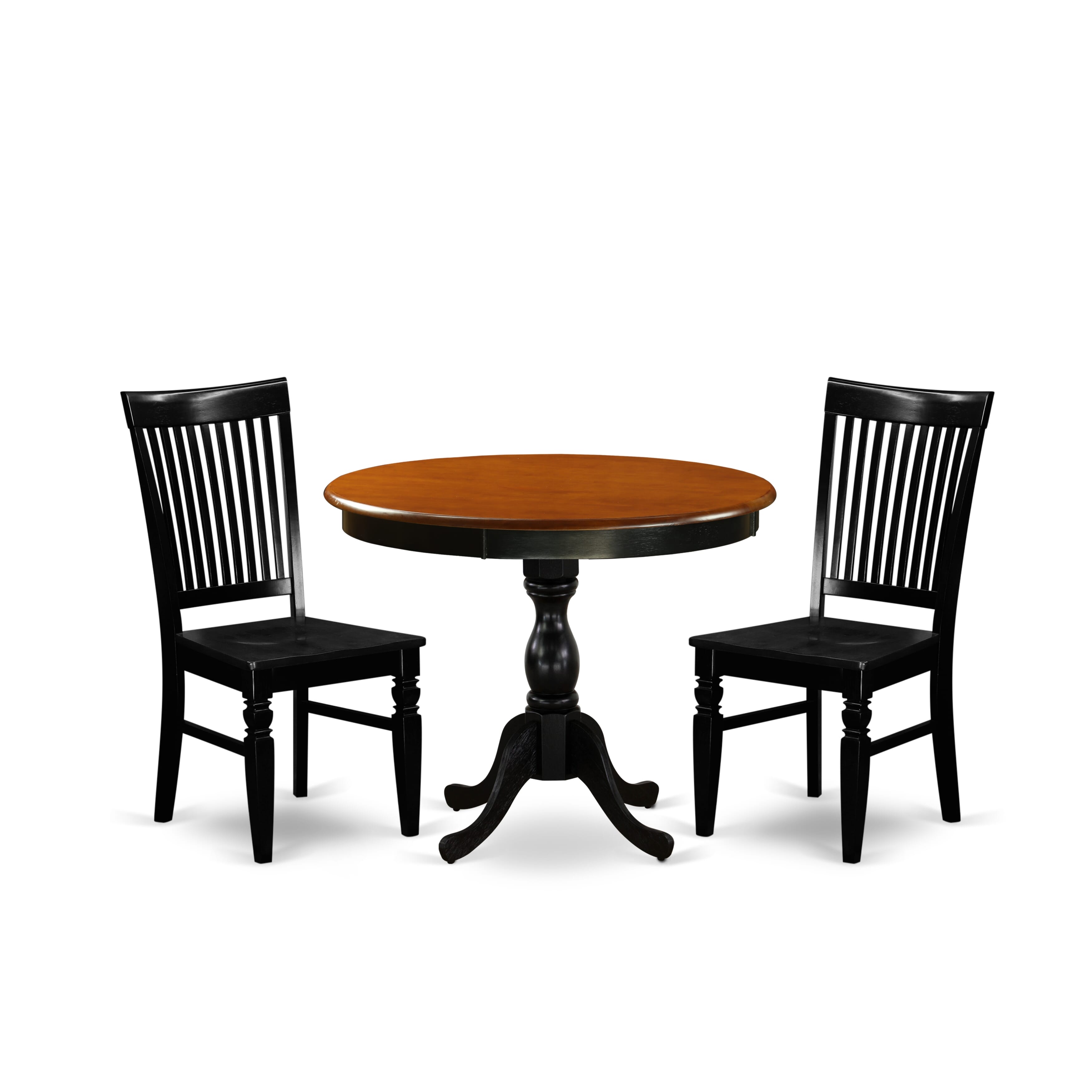 East West Furniture AMWE3-BCH-W 3-Piece Dining Set Consist of Dinning Table and 2 Dining Chairs with Slatted Back - Black Finish
