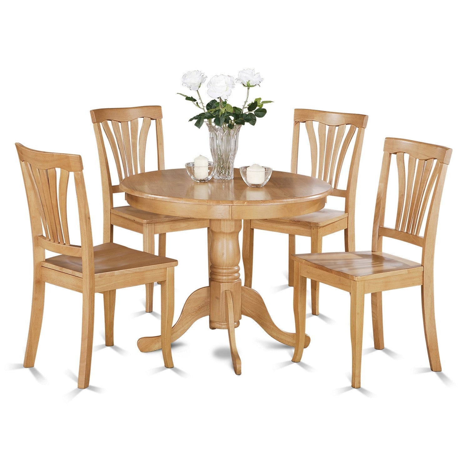 ANAV5-OAK-W 5 Pc Kitchen Table-round Kitchen Table plus 4 Chairs for Dining room